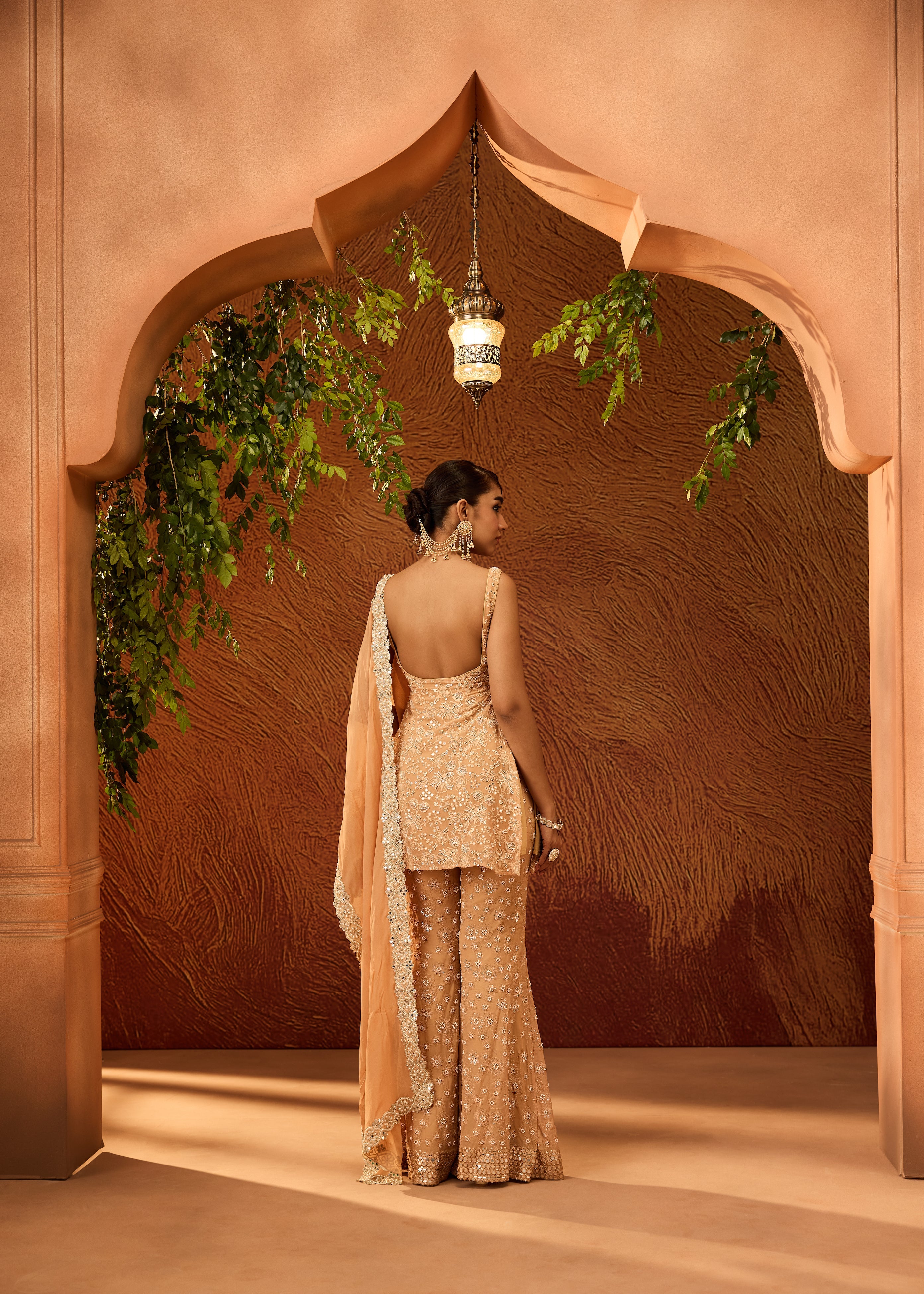 Namya Buff Orange Embroidered Sharara Set