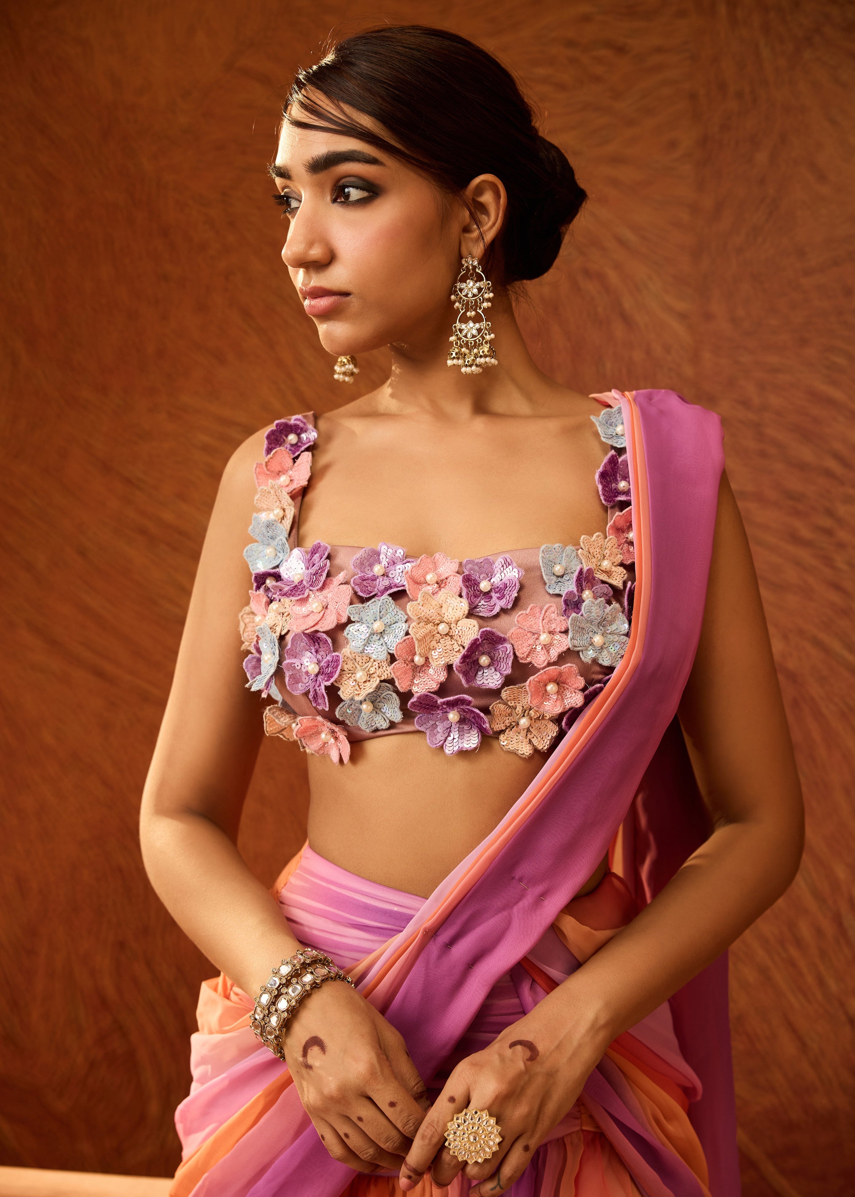 Natasha Multi-colour Floral Embroidered Saree