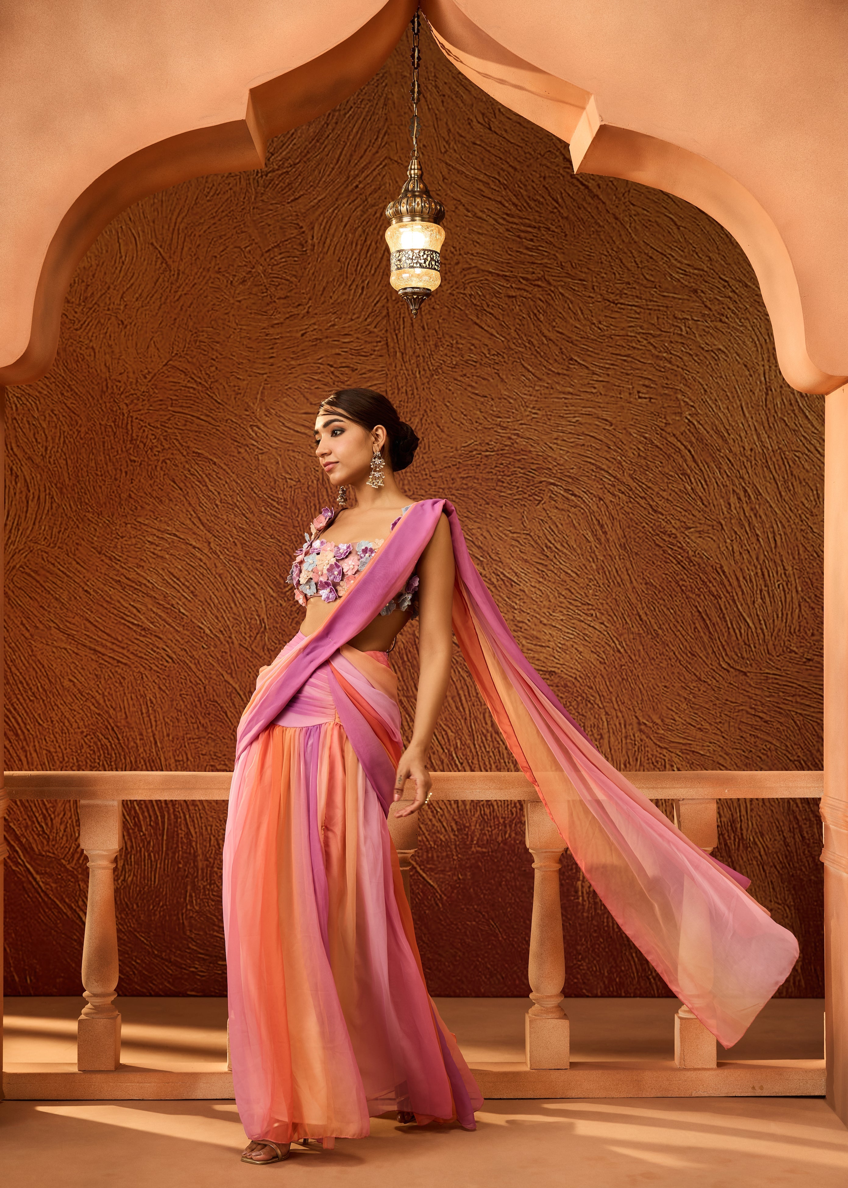 Natasha Multi-colour Floral Embroidered Saree