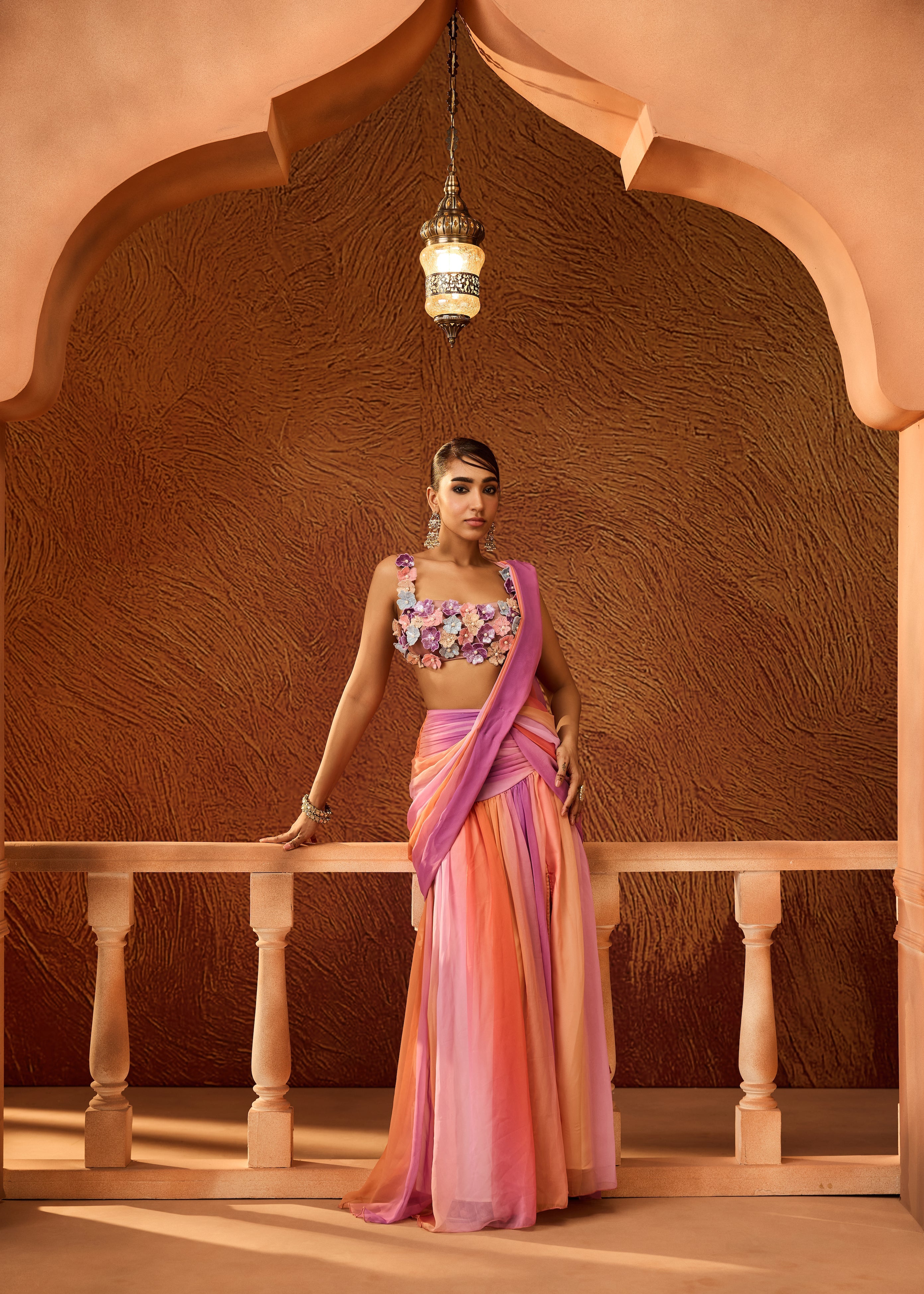 Natasha Multi-colour Floral Embroidered Saree