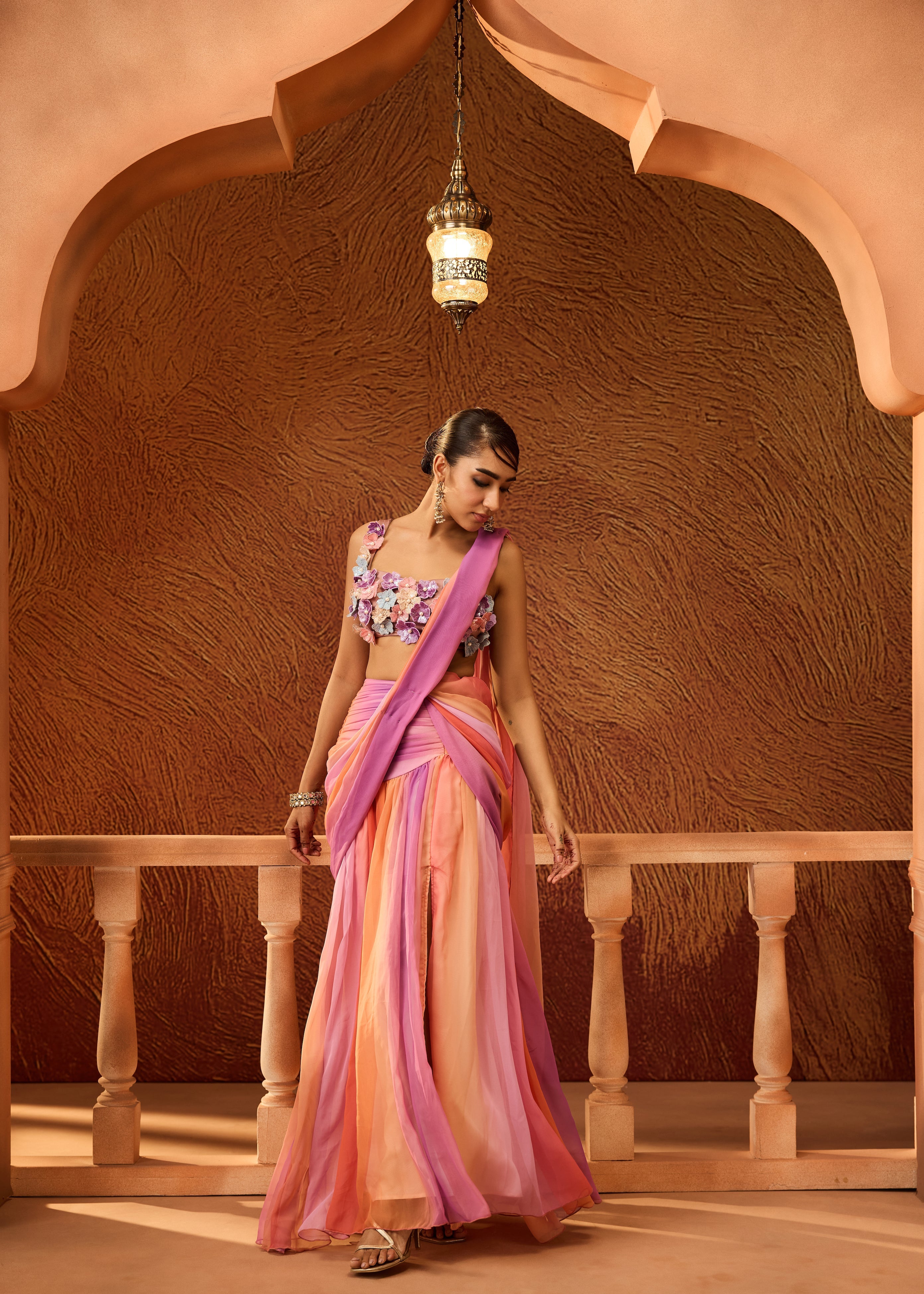 Natasha Multi-colour Floral Embroidered Saree