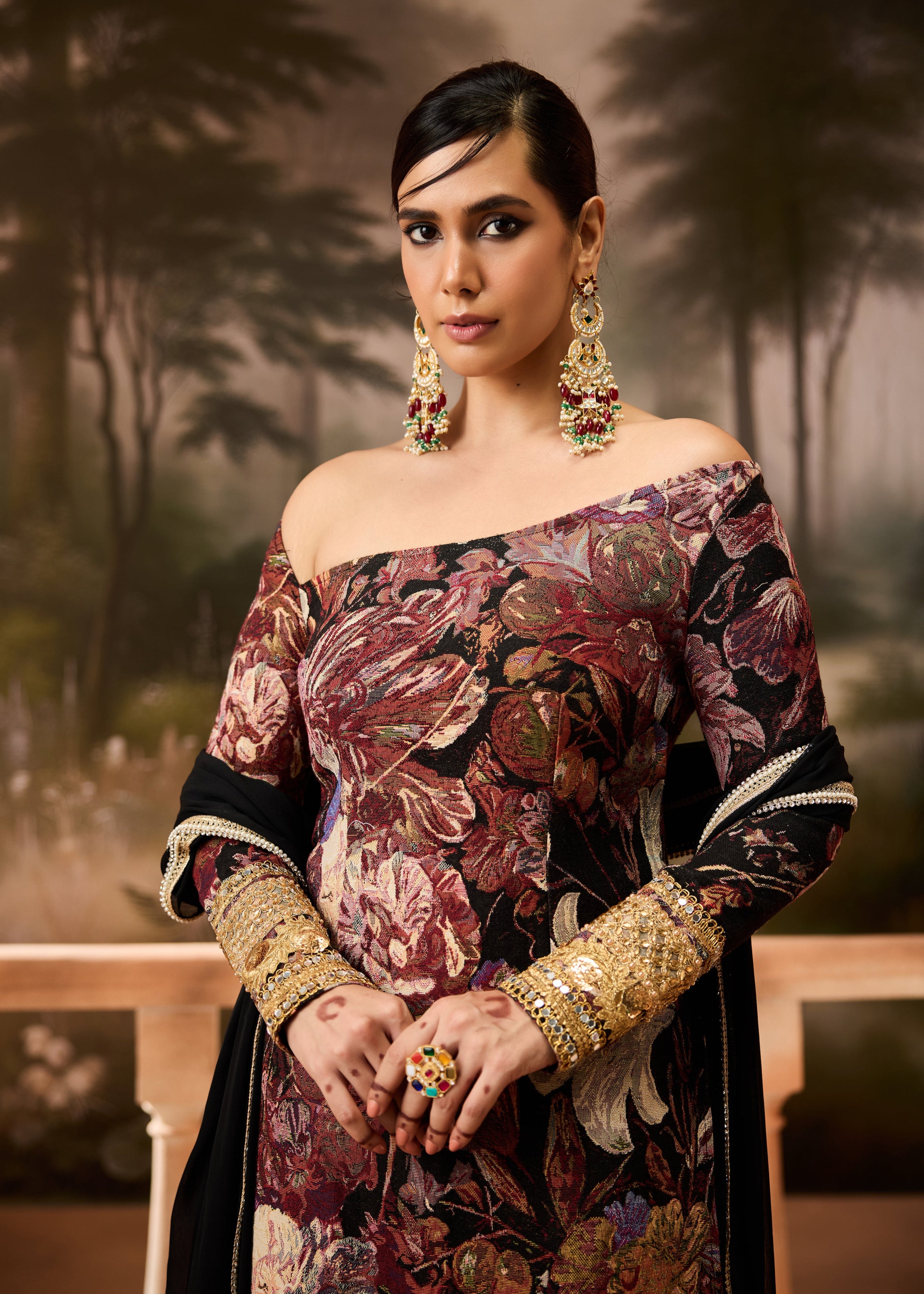 Nirja Black Jacquard Kurta Set