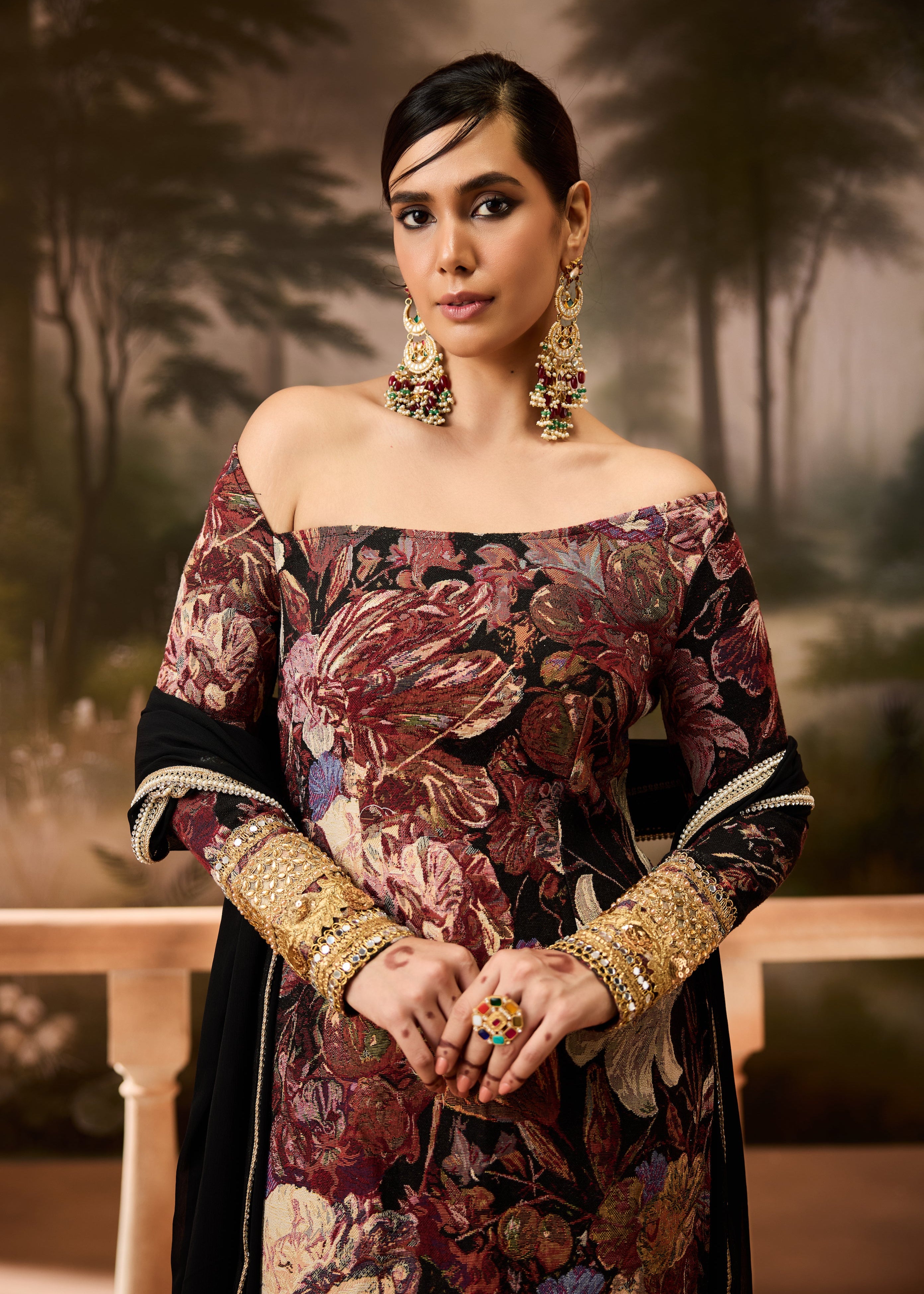 Nirja Black Jacquard Kurta Set