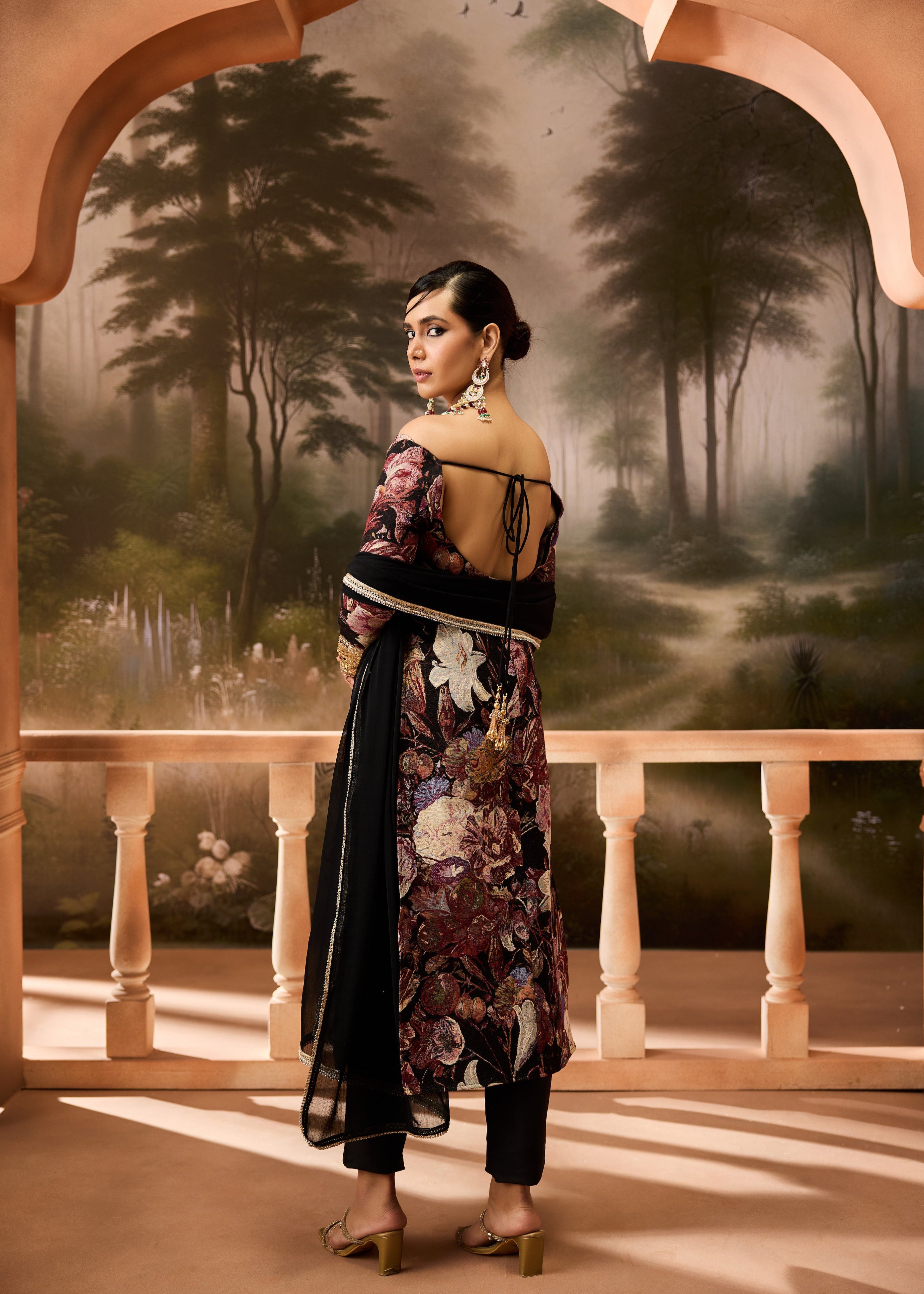 Nirja Black Jacquard Kurta Set