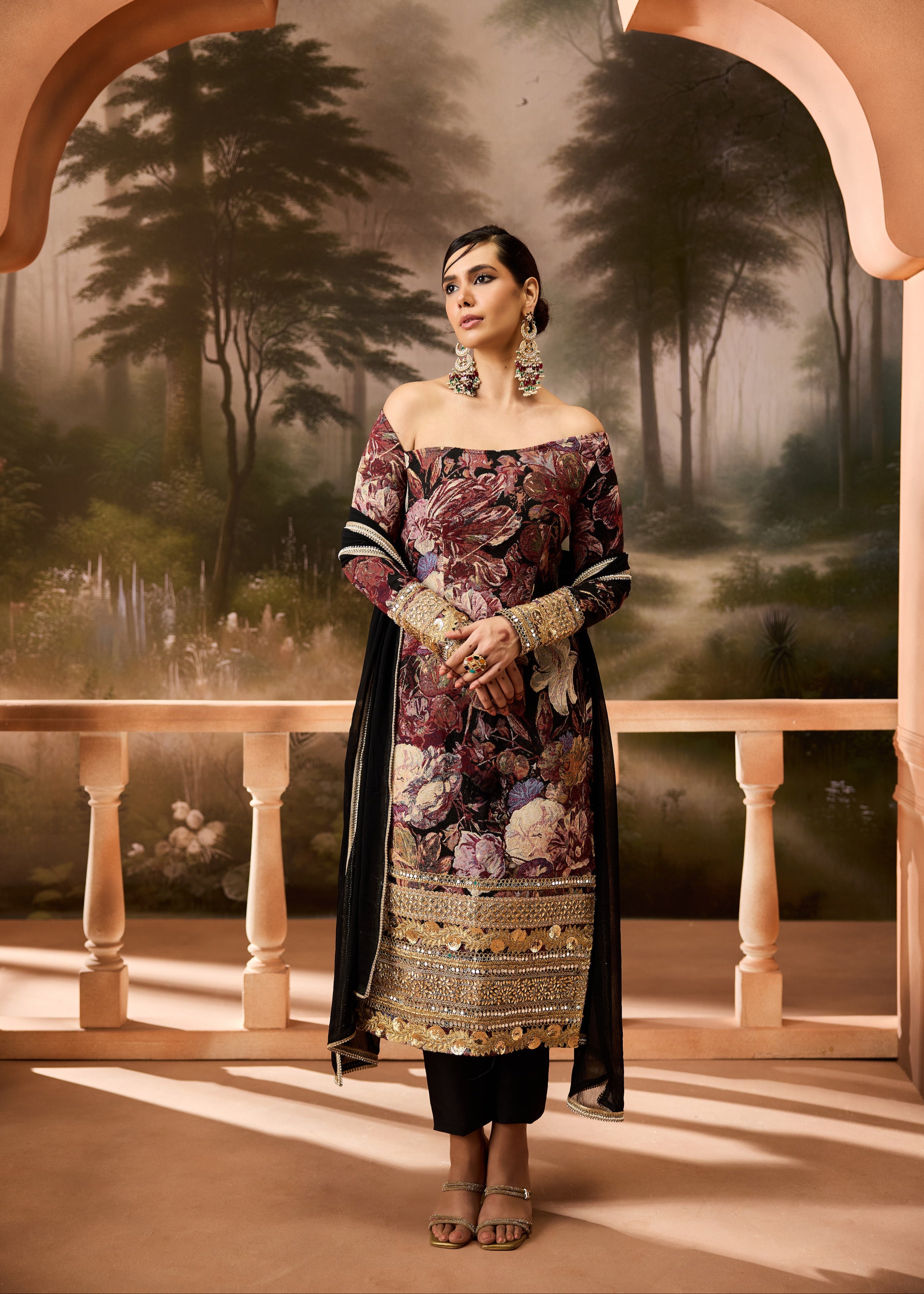 Nirja Black Jacquard Kurta Set