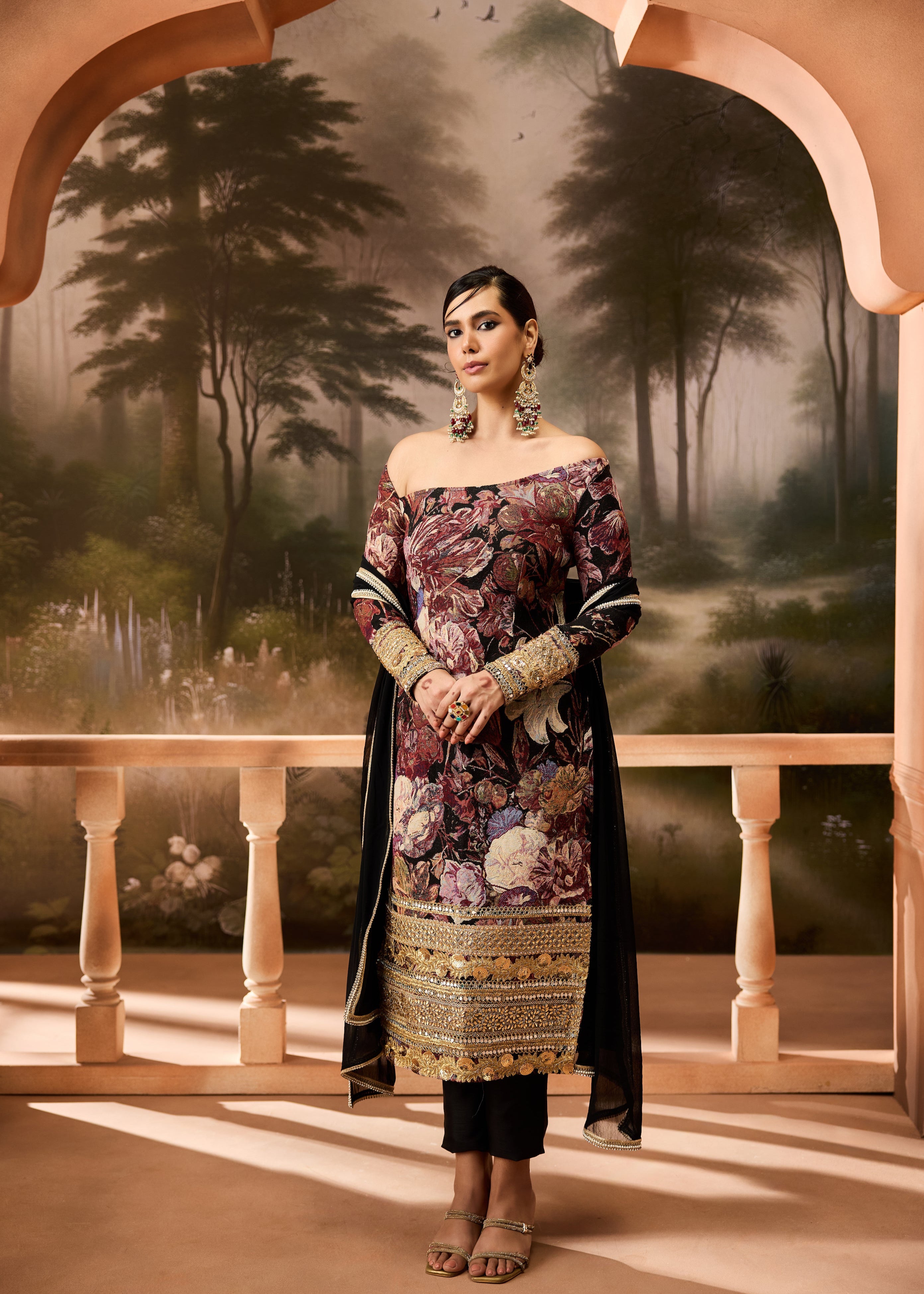 Nirja Black Jacquard Kurta Set