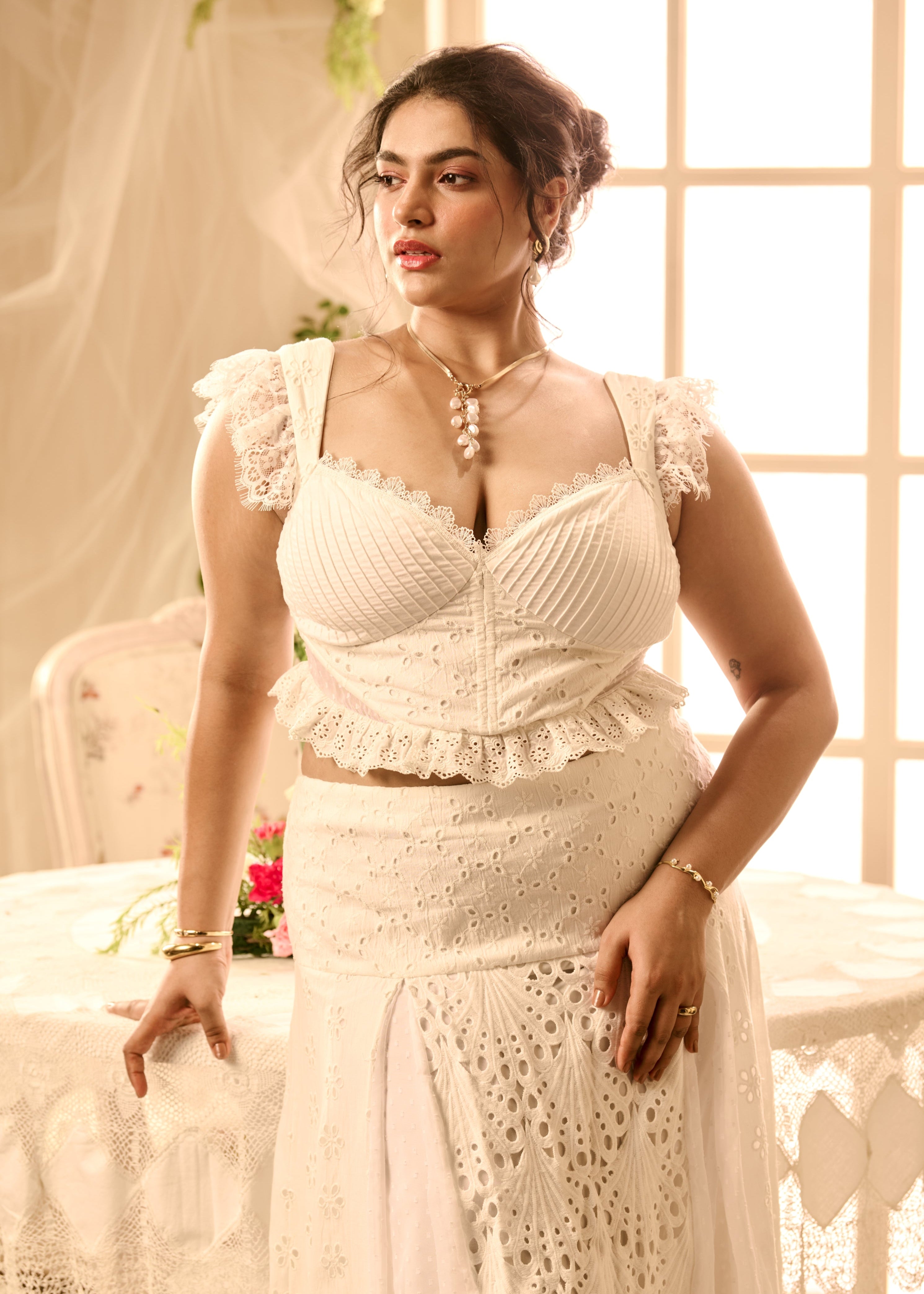 Odessa White Top And Skirt Set