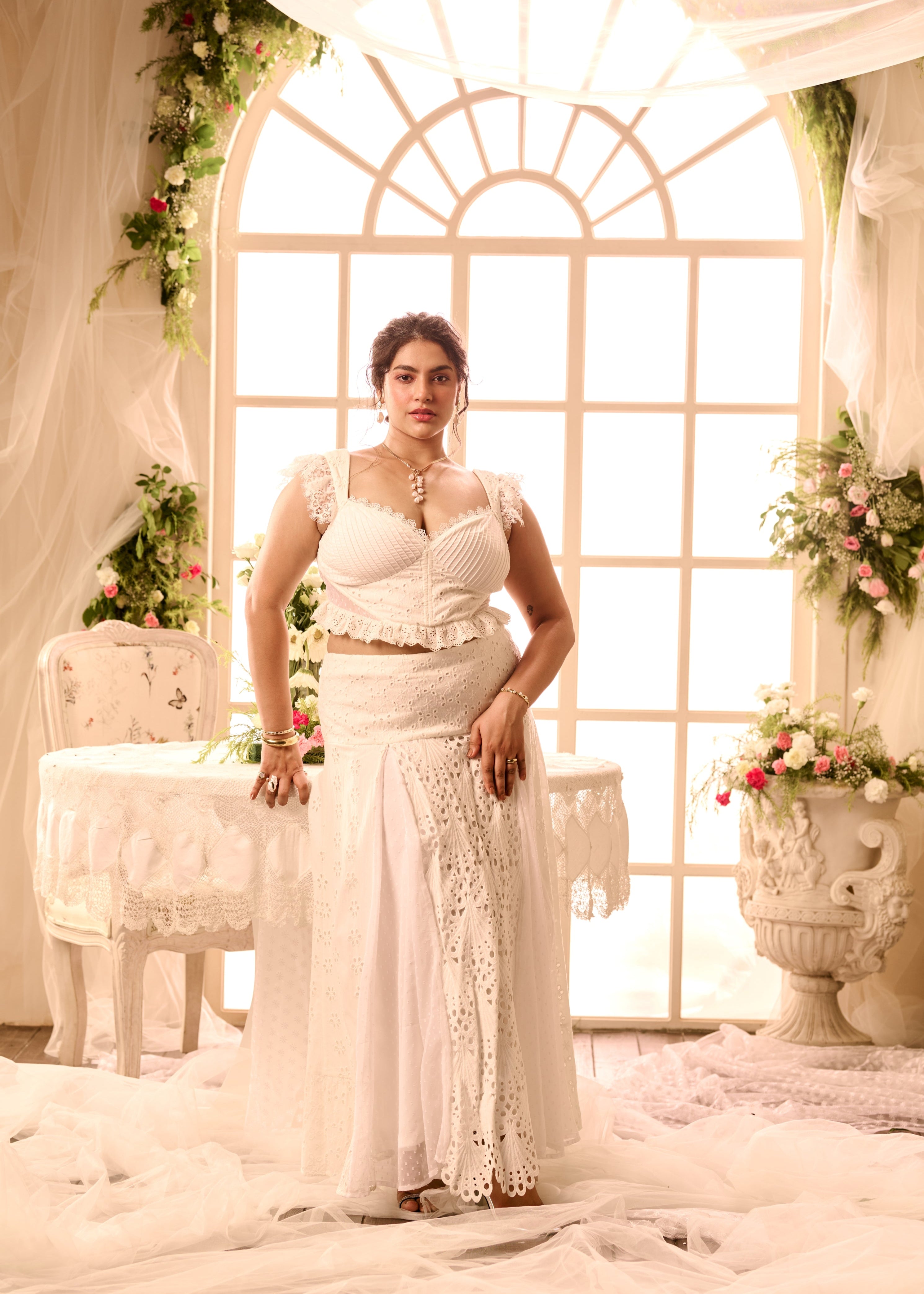 Odessa White Top And Skirt Set