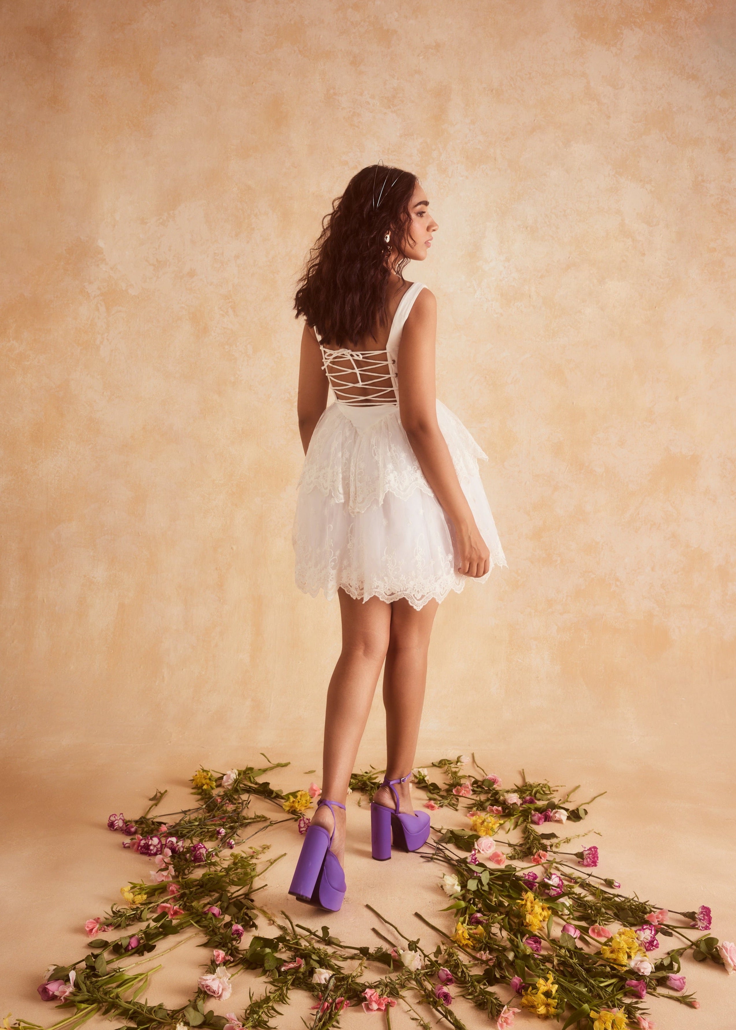 Ophelia White Embroidered Puff Mini Corset Dress, showcasing intricate embroidery and a puff silhouette in elegant white.