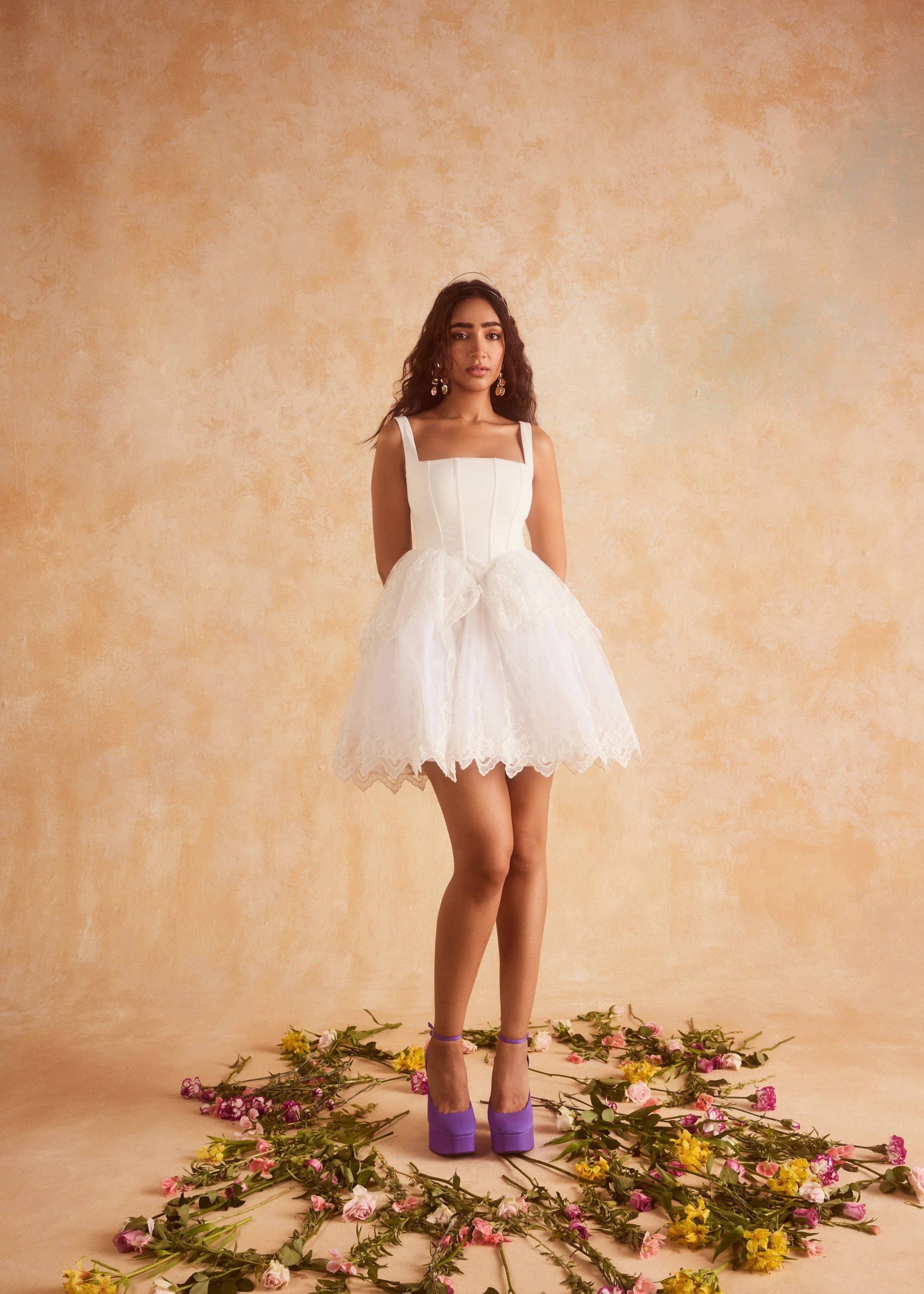Ophelia White Embroidered Puff Mini Corset Dress with intricate embroidery and a puff silhouette in elegant white.