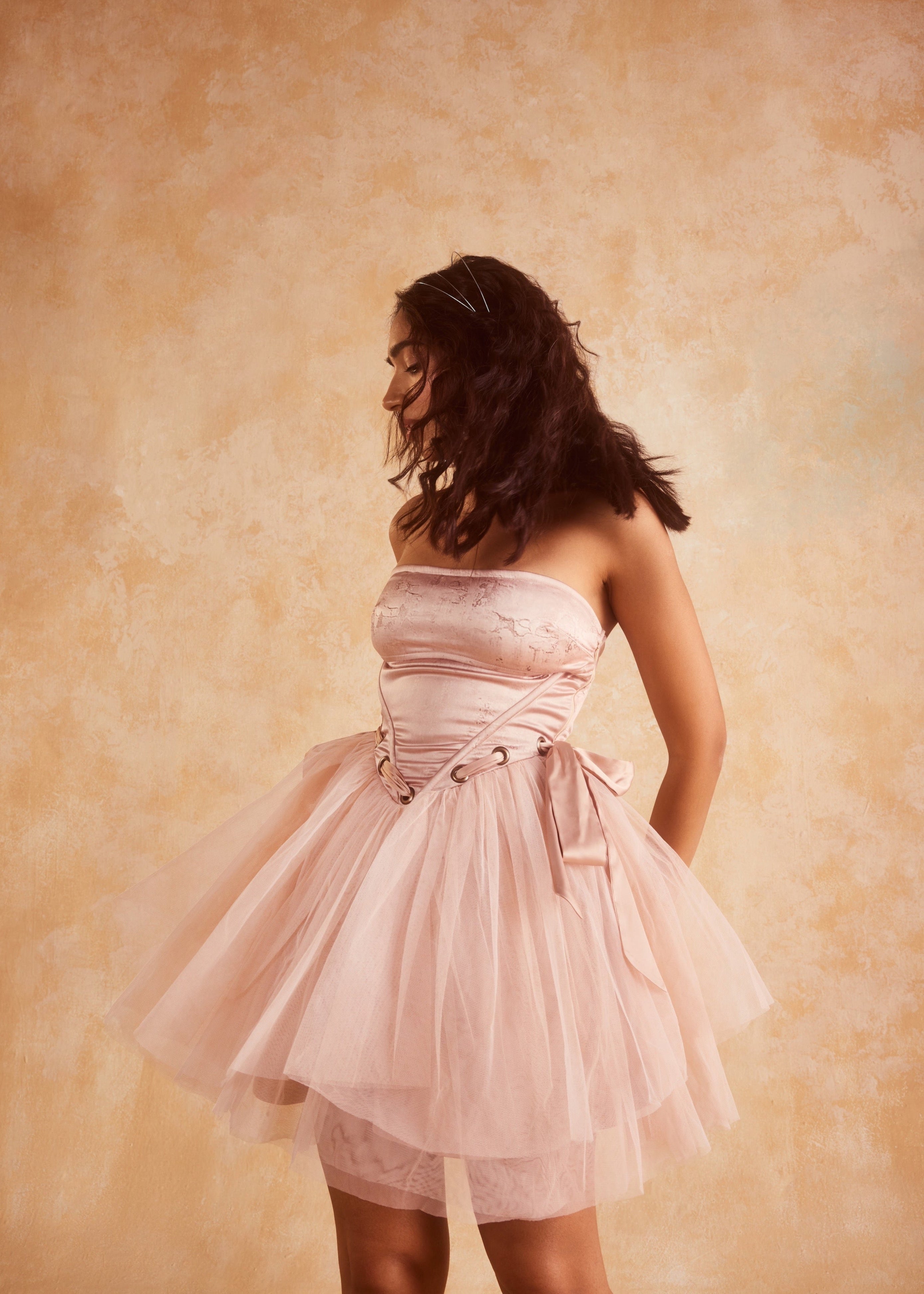 Palmer Blush Satin and Tulle Puff Corset Dress CL