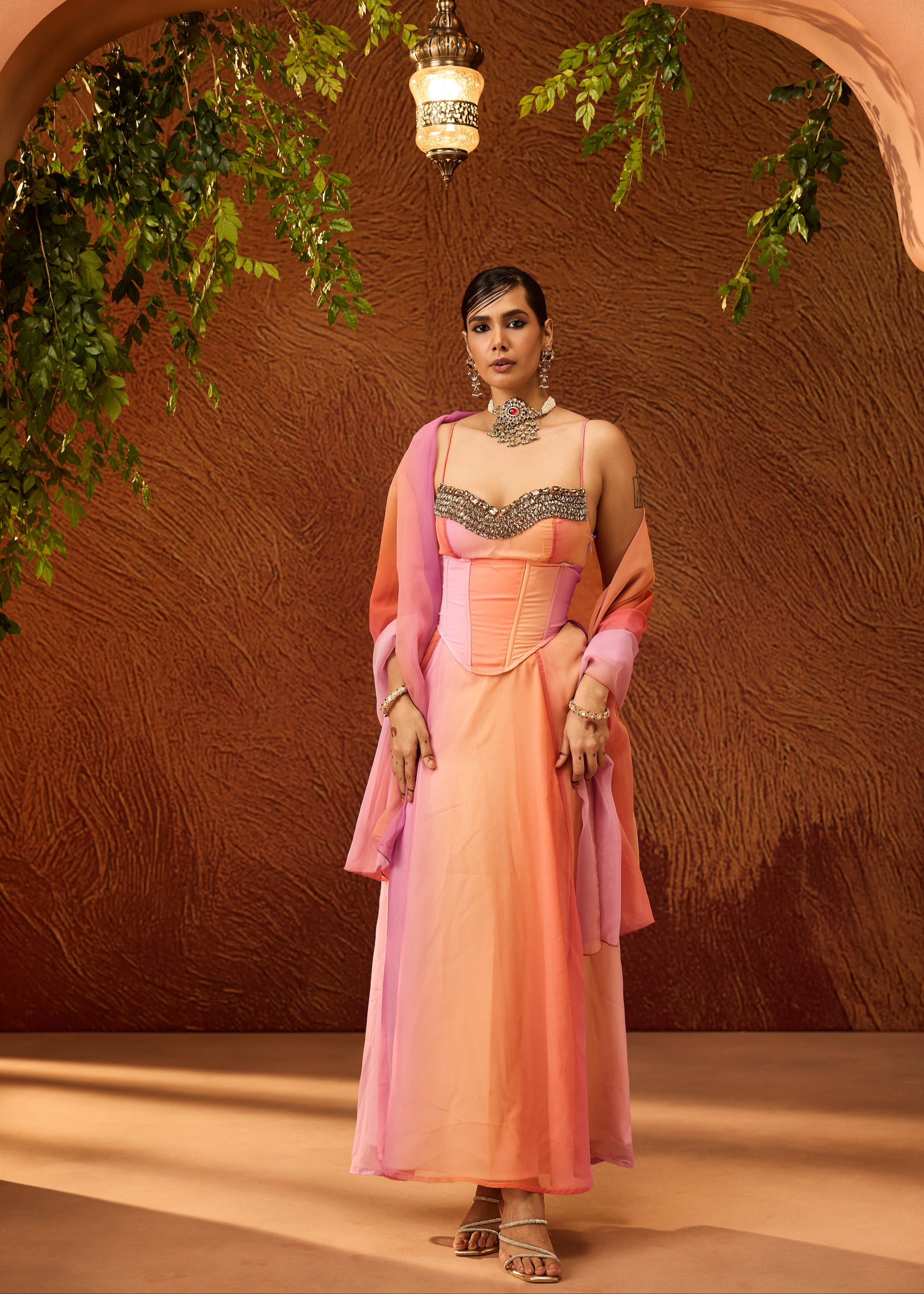 Parnika Multicolor Embroidered Anarkali Set with Corset Belt