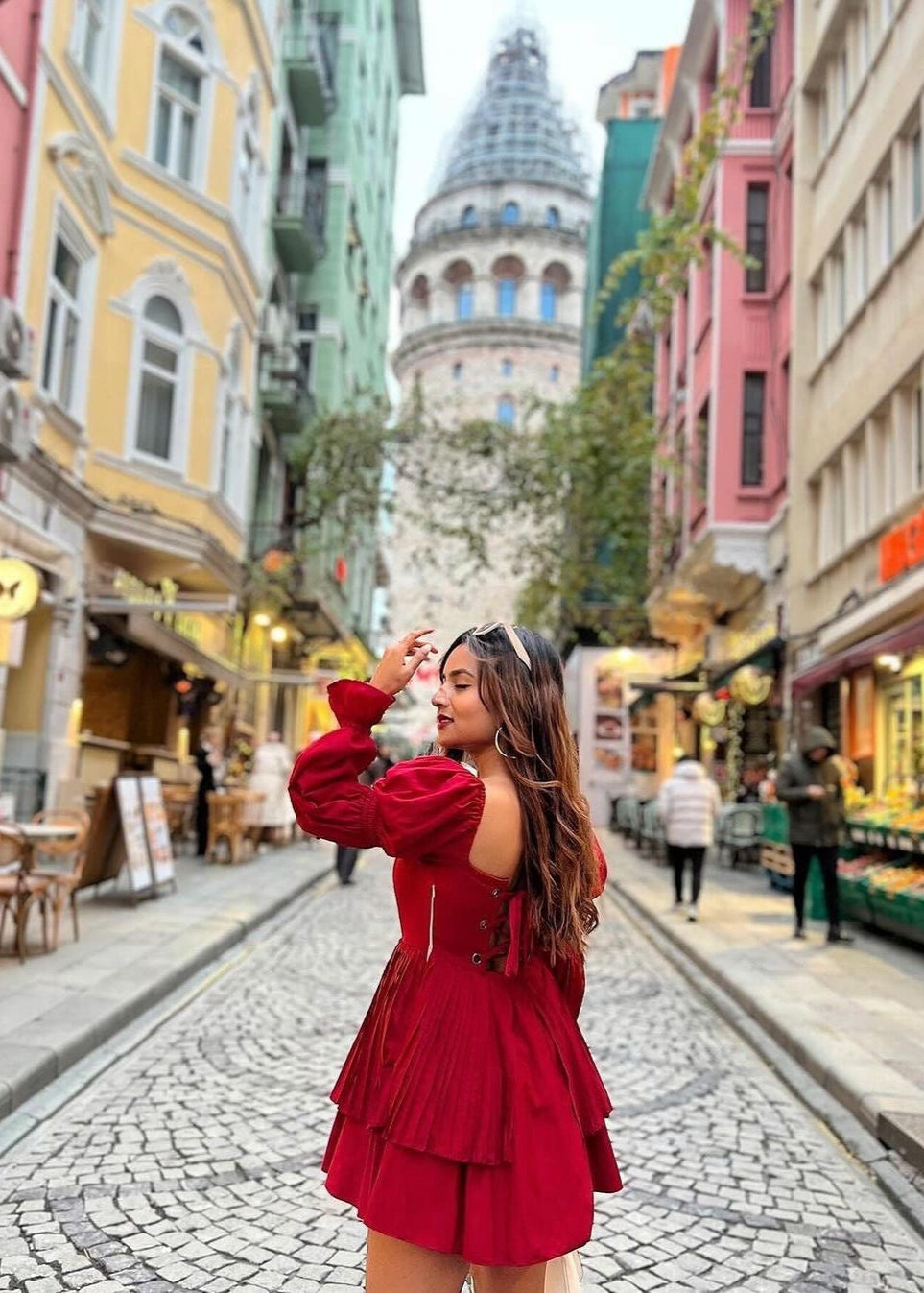 Pixie Burgundy Puff Corset Dress, featuring a dramatic puff design and a flattering corset bodice