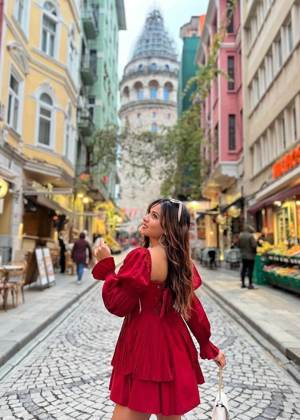 Pixie Burgundy Puff Corset Dress, featuring a dramatic puff design and a flattering corset bodice