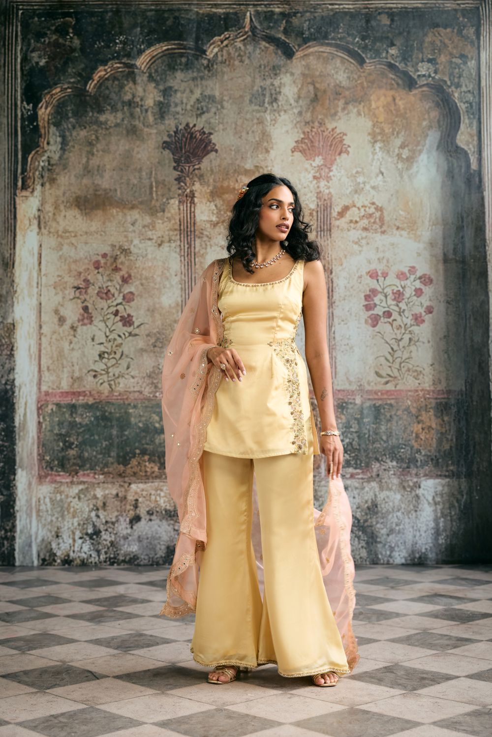 Farya Butter Yellow Hand-Embroidered Sharara Set