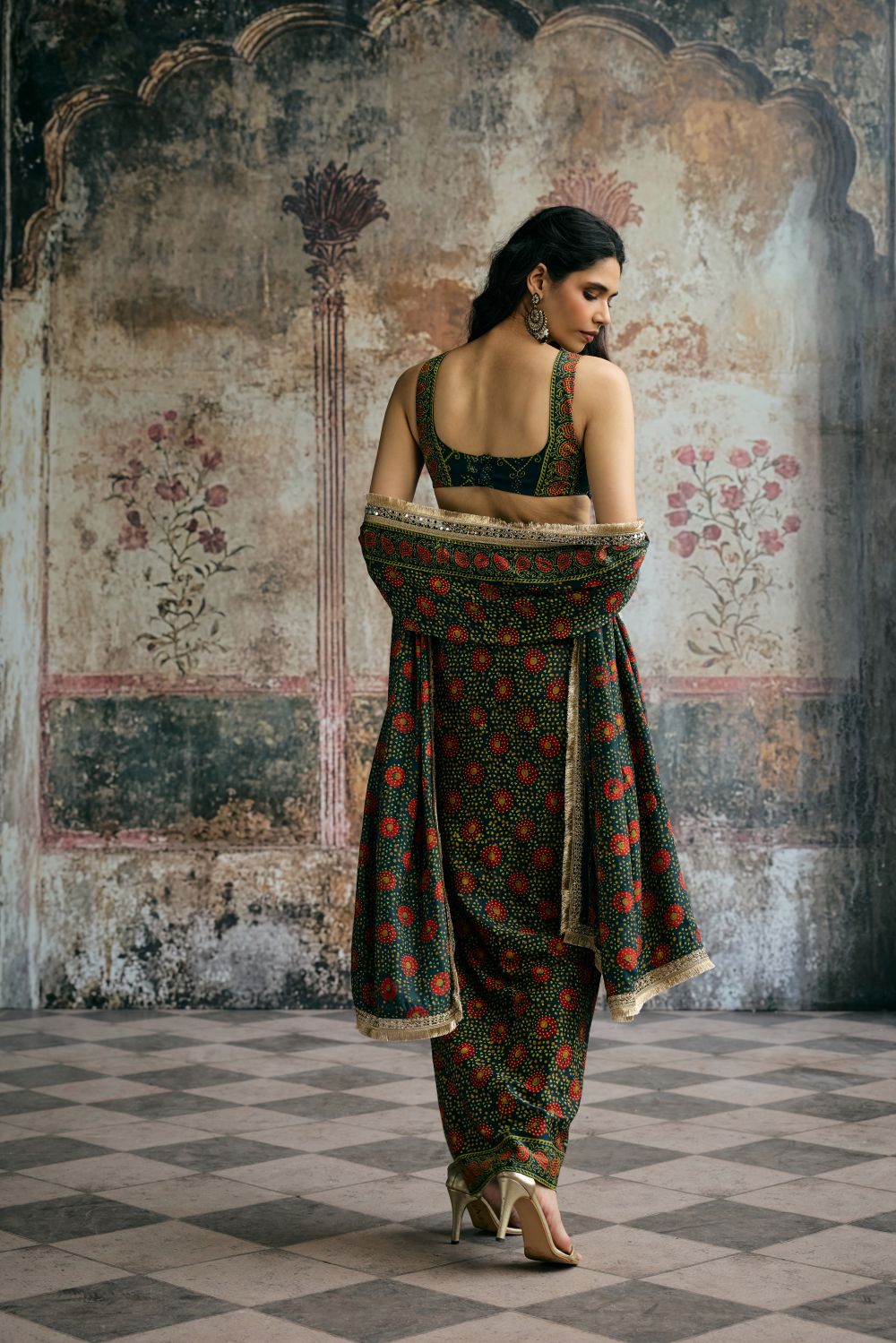 Kavya Green Ajrakh Hand Embroidered Coord Set