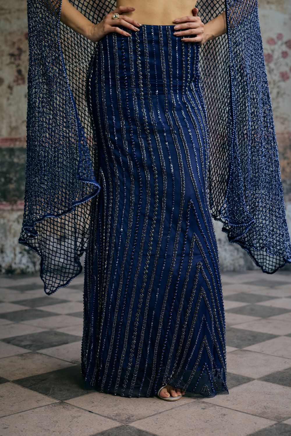 Layra Navy Hand-Embellished Blue Lehenga Set