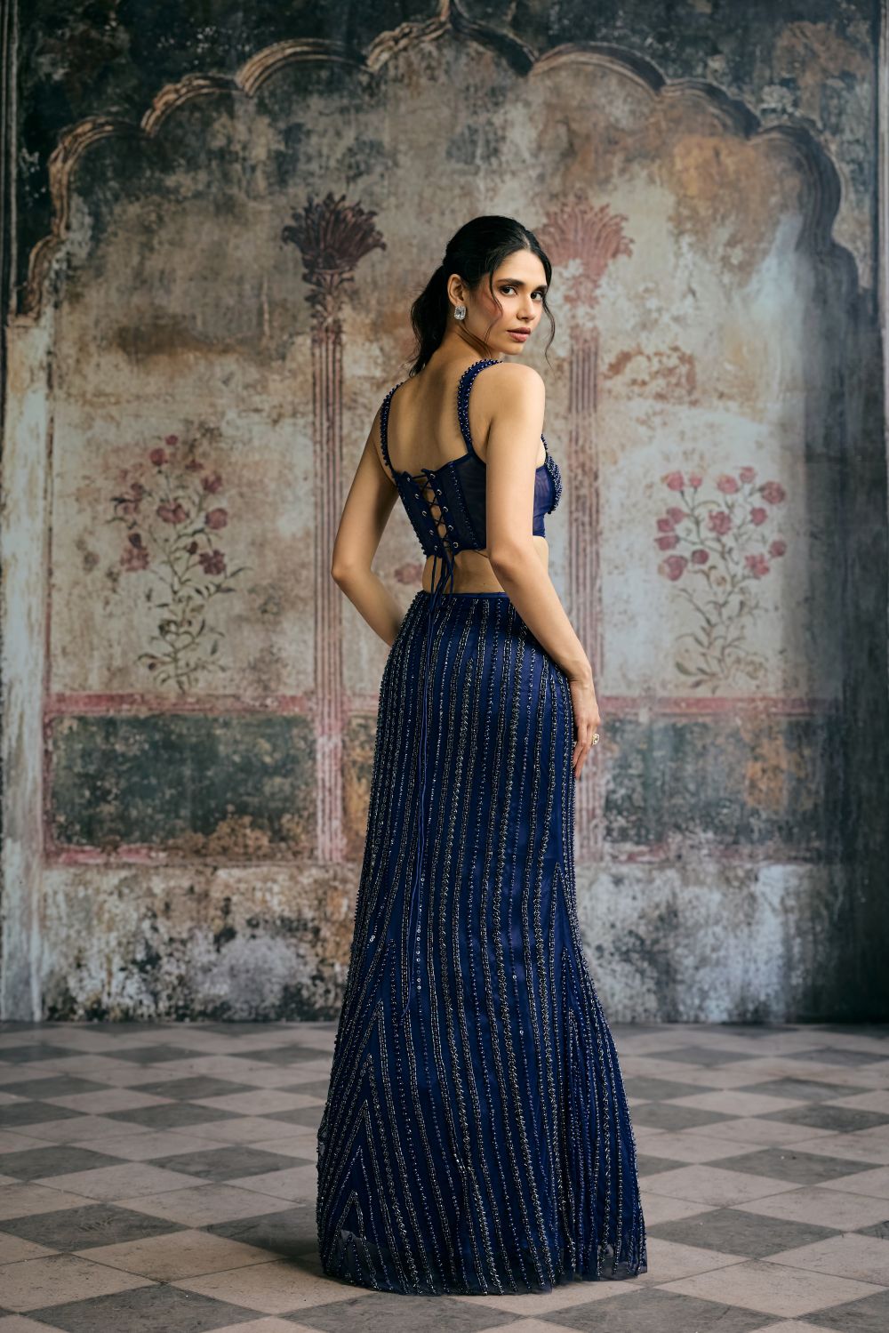 Layra Navy Hand-Embellished Blue Lehenga Set