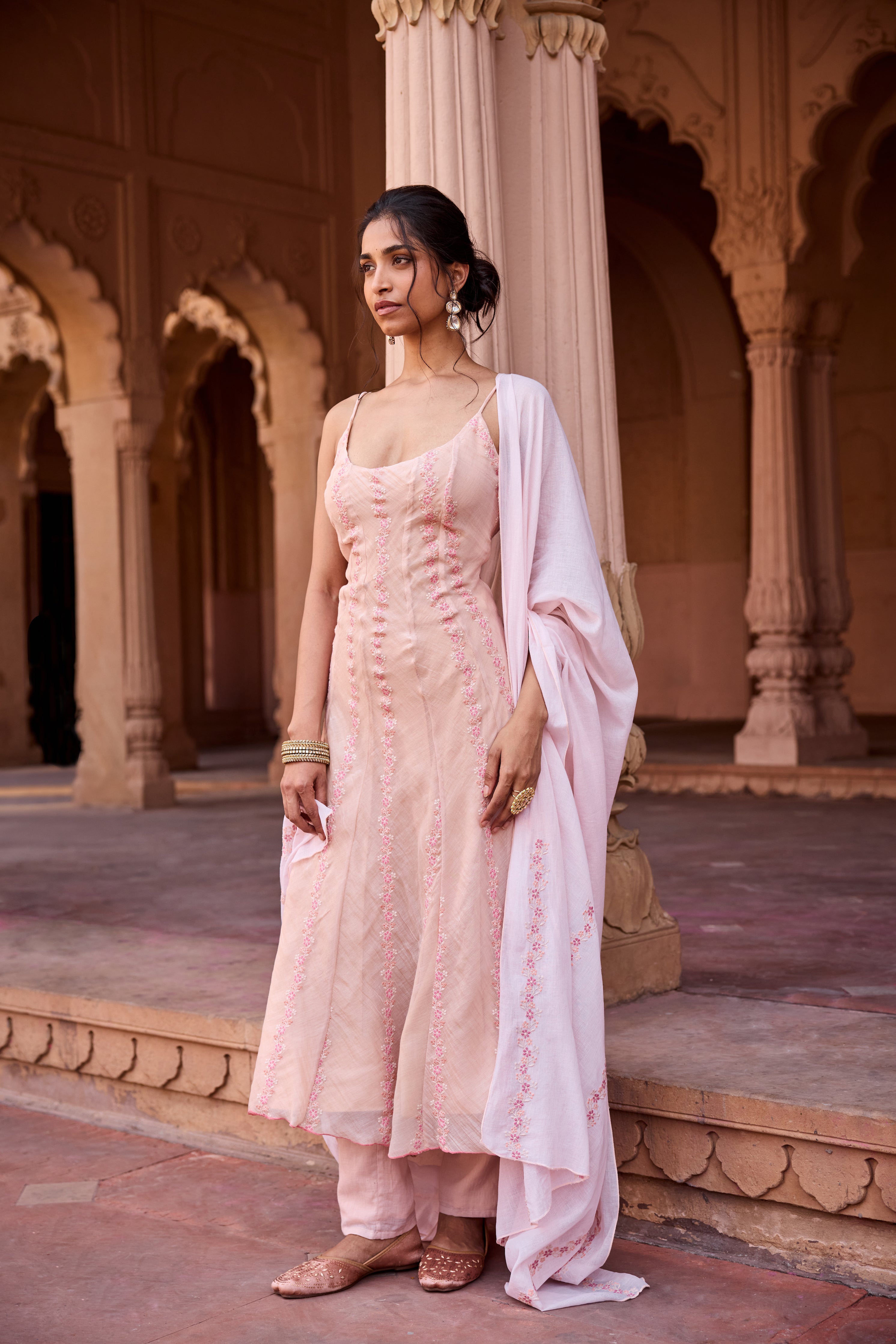 Nisreen Light Pink Mulmul Anarkali Set