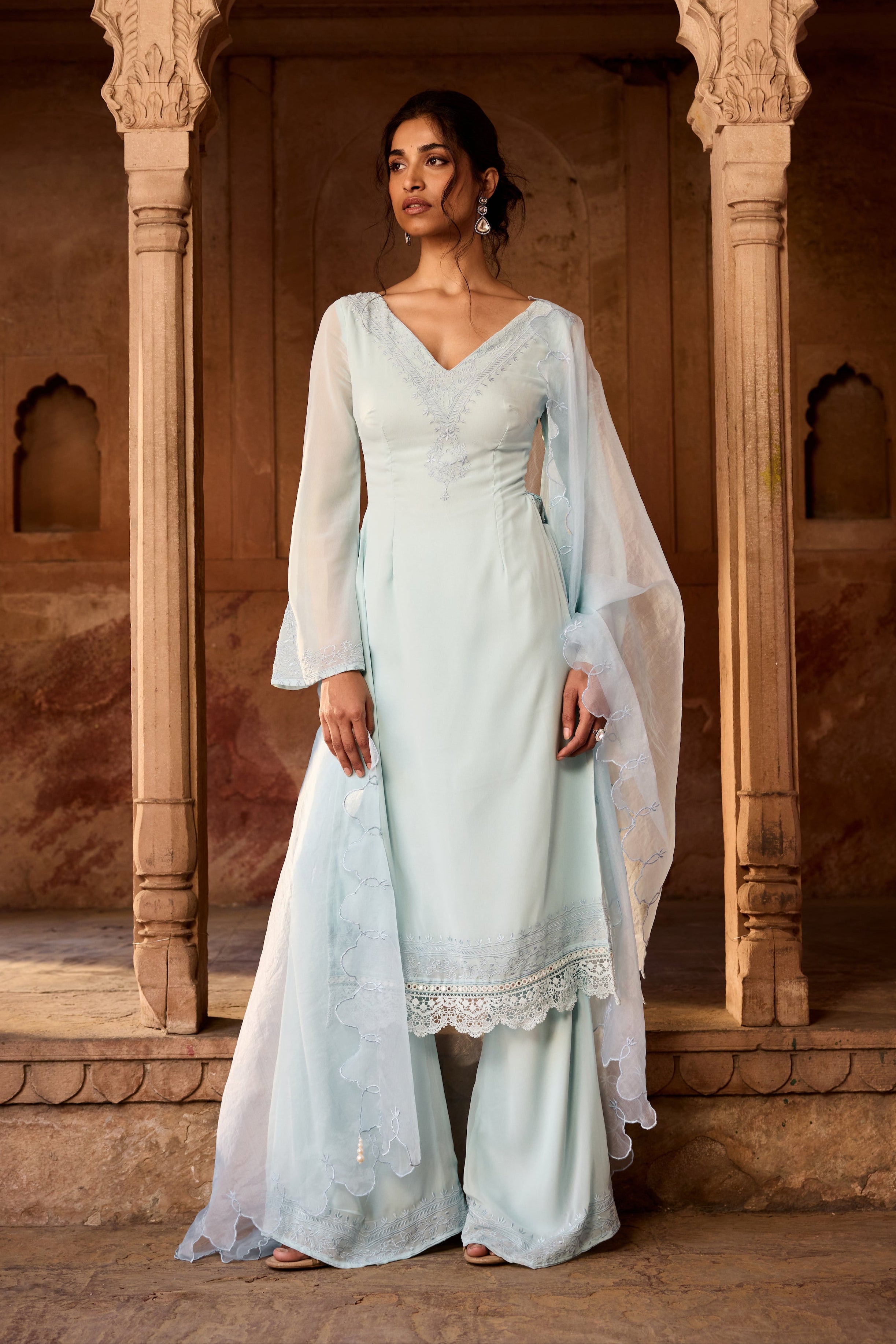 Shafika Baby Blue Georgette Pakistani Style Kurta