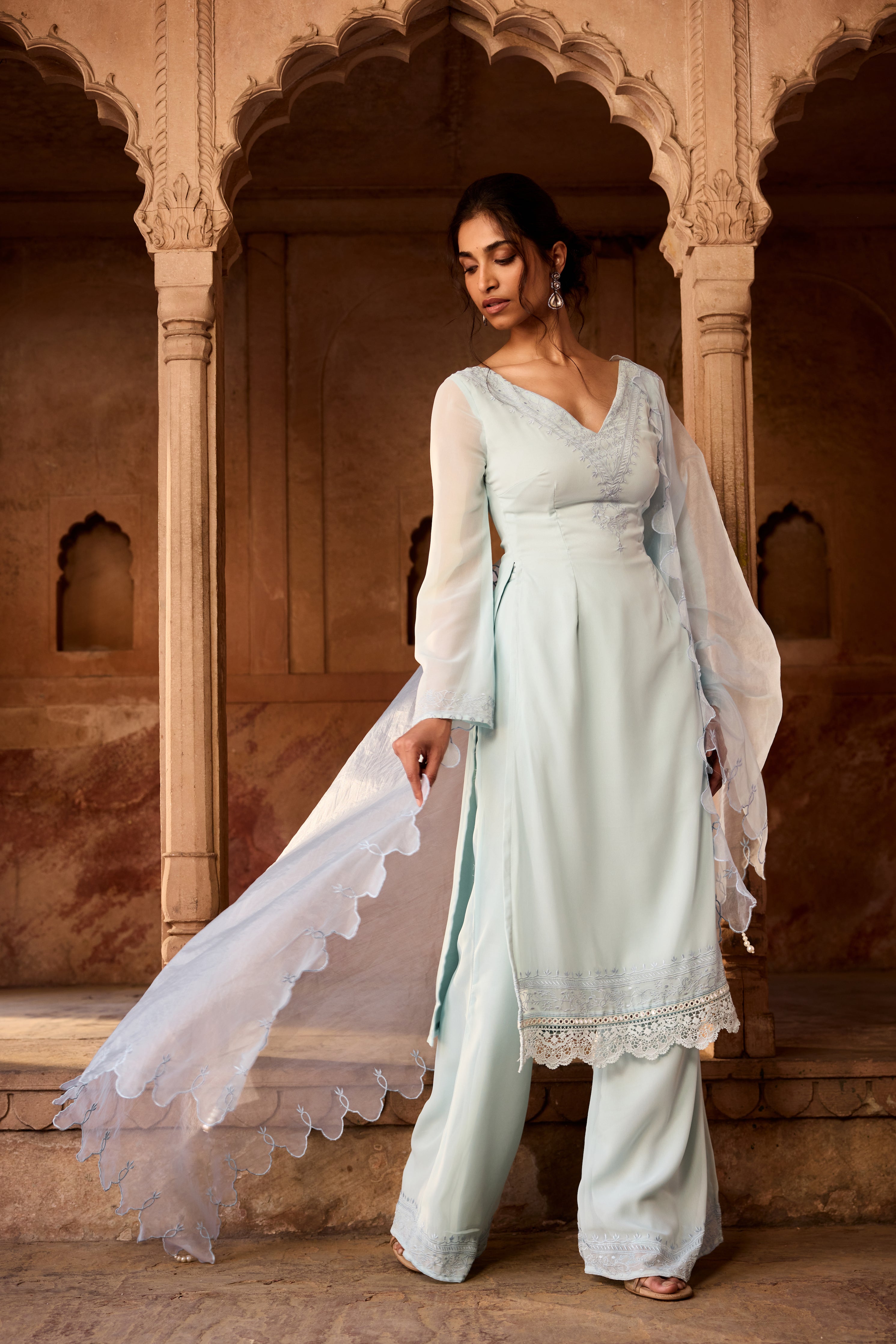 Shafika Baby Blue Georgette Pakistani Style Kurta