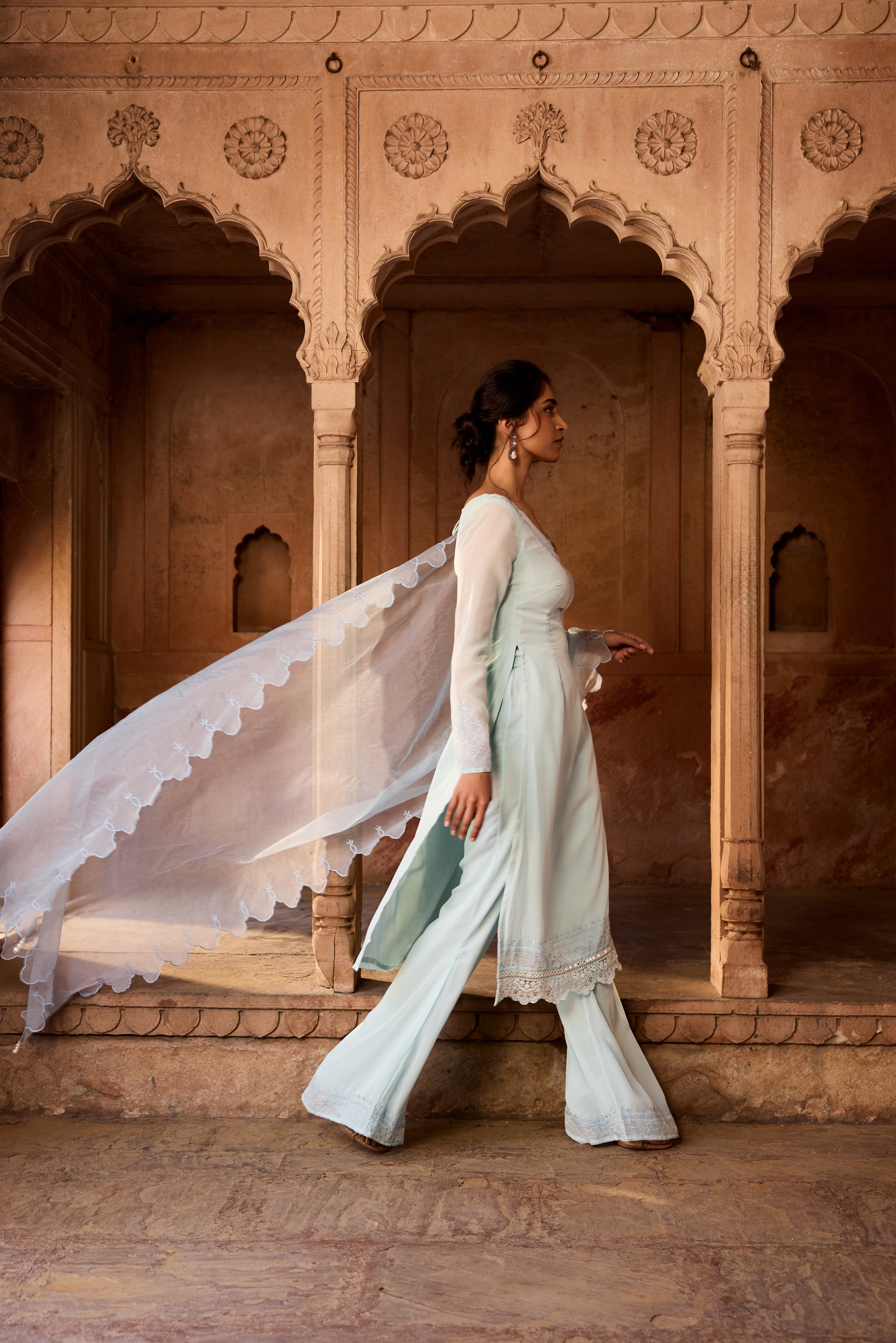 Shafika Baby Blue Georgette Pakistani Style Kurta