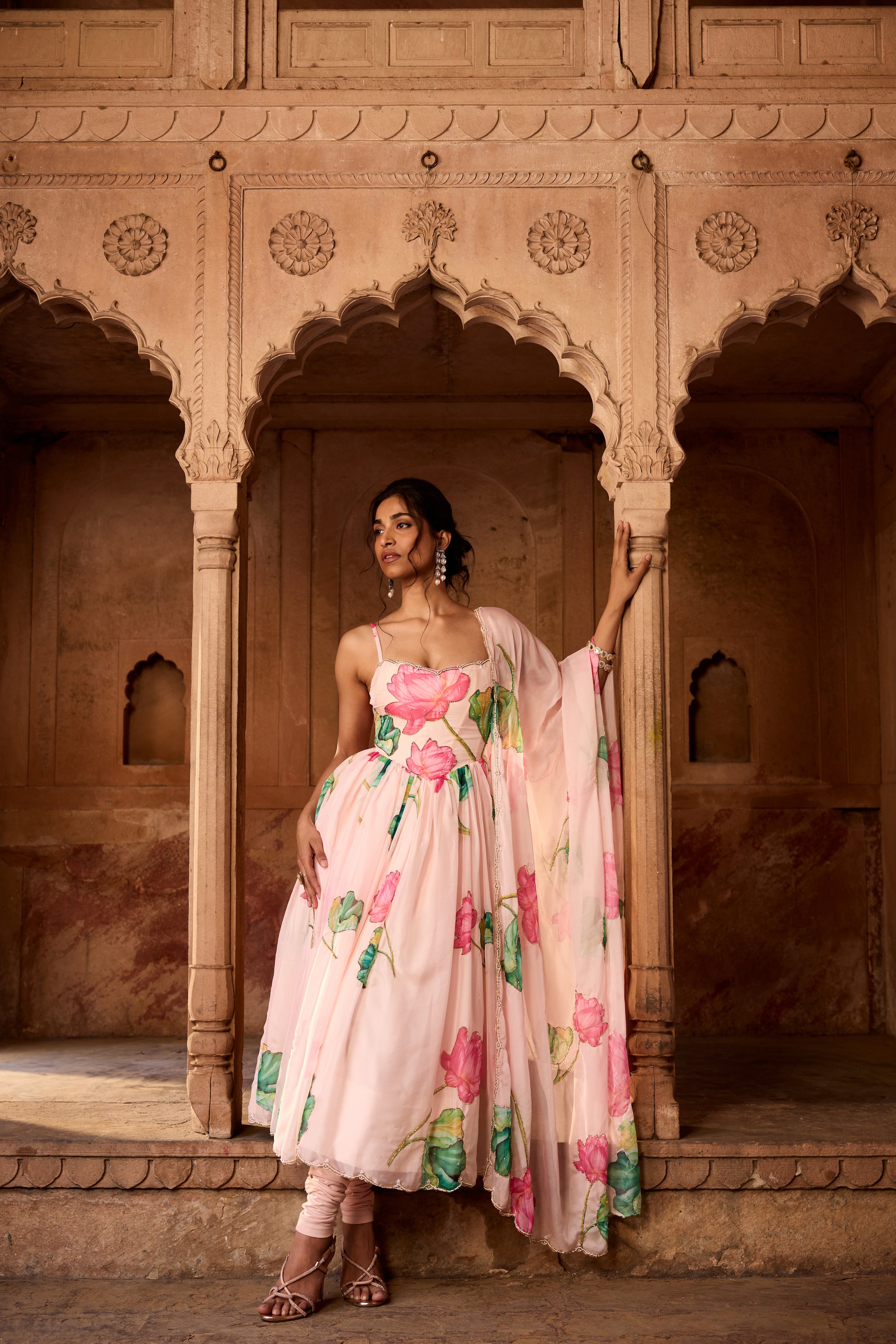 Ziya Pink Floral Printed Corset Anarkali Suit