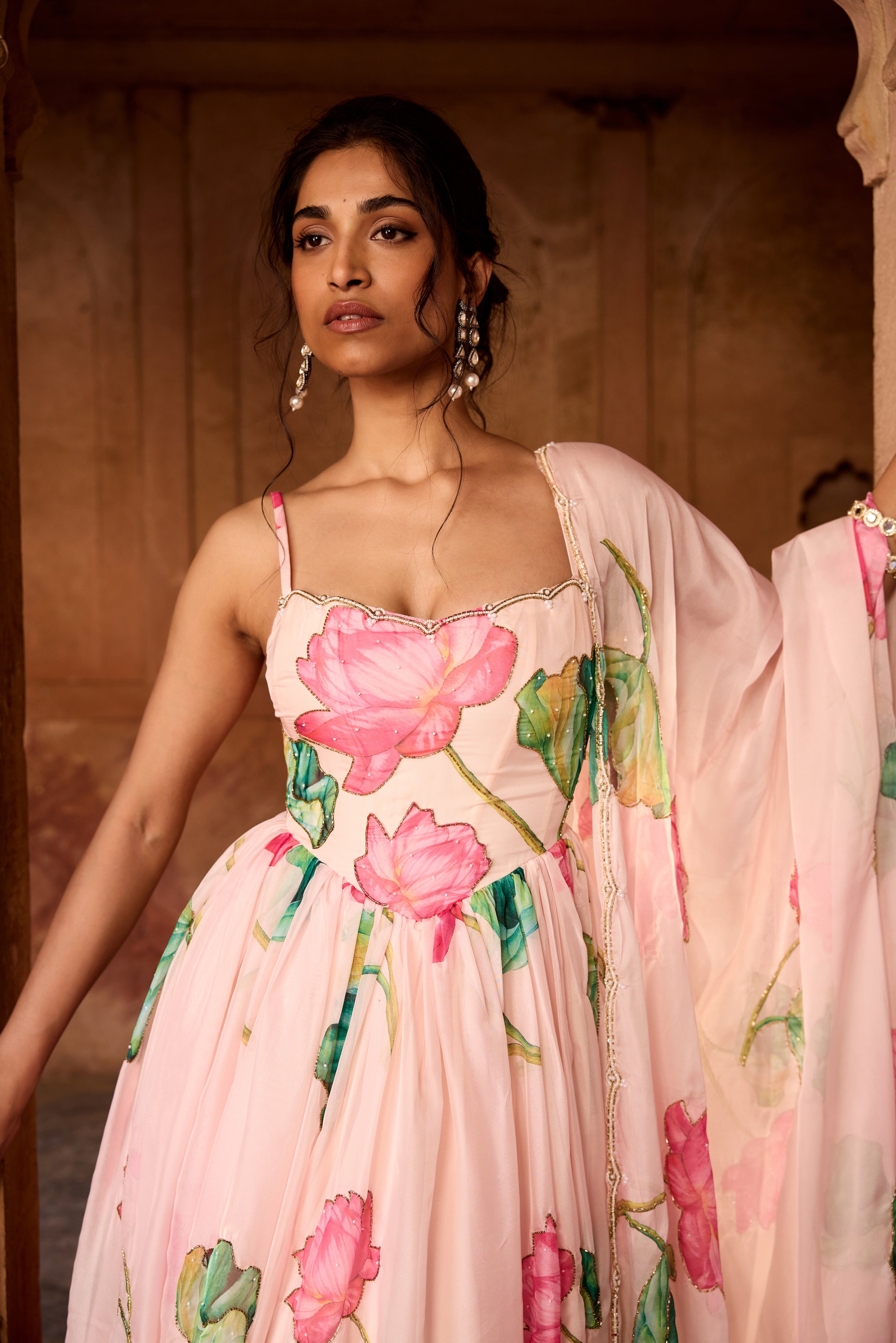 Ziya Pink Floral Printed Corset Anarkali Suit