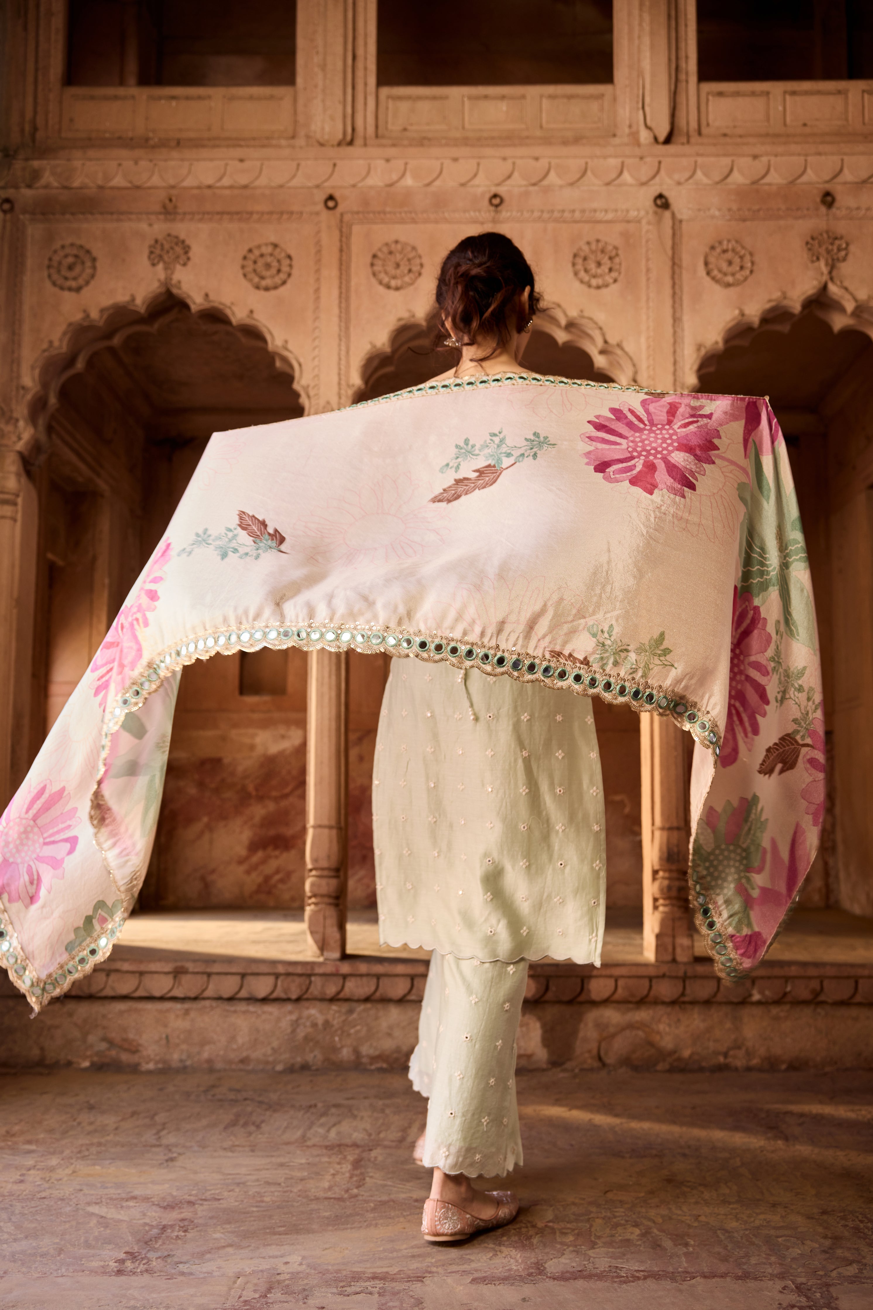 Nusra Sage Green Long Kurta Set