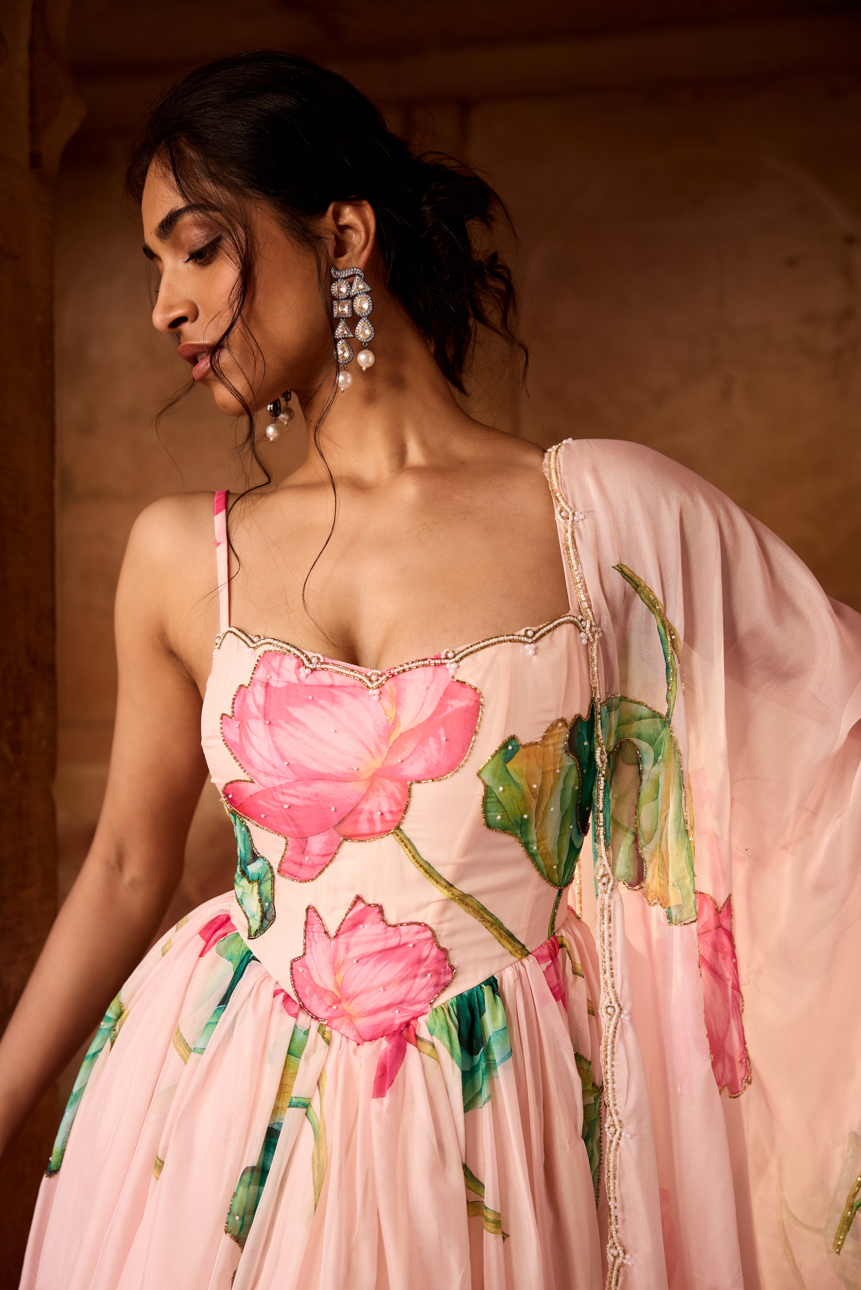 Ziya Pink Floral Printed Corset Anarkali Suit