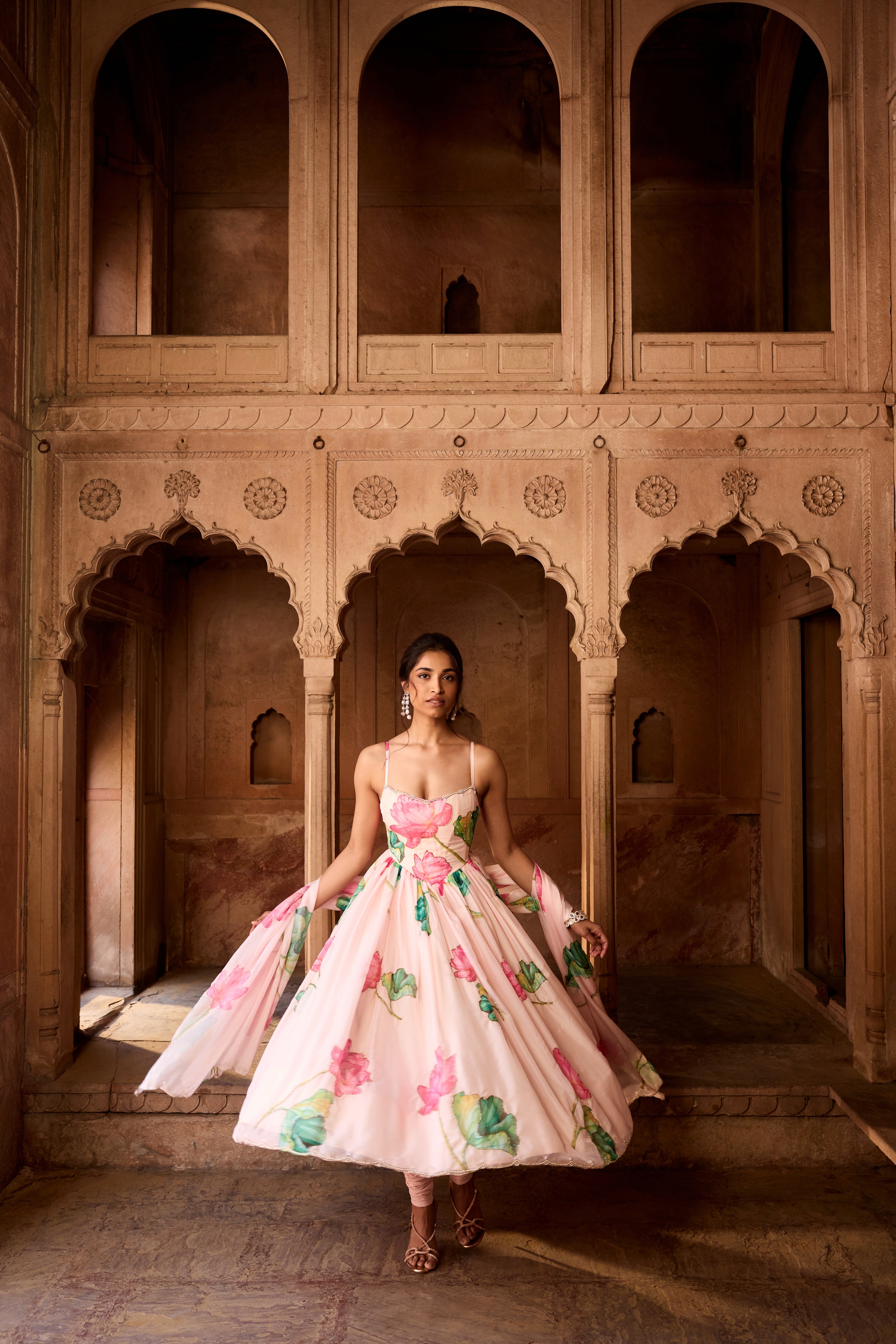 Ziya Pink Floral Printed Corset Anarkali Suit