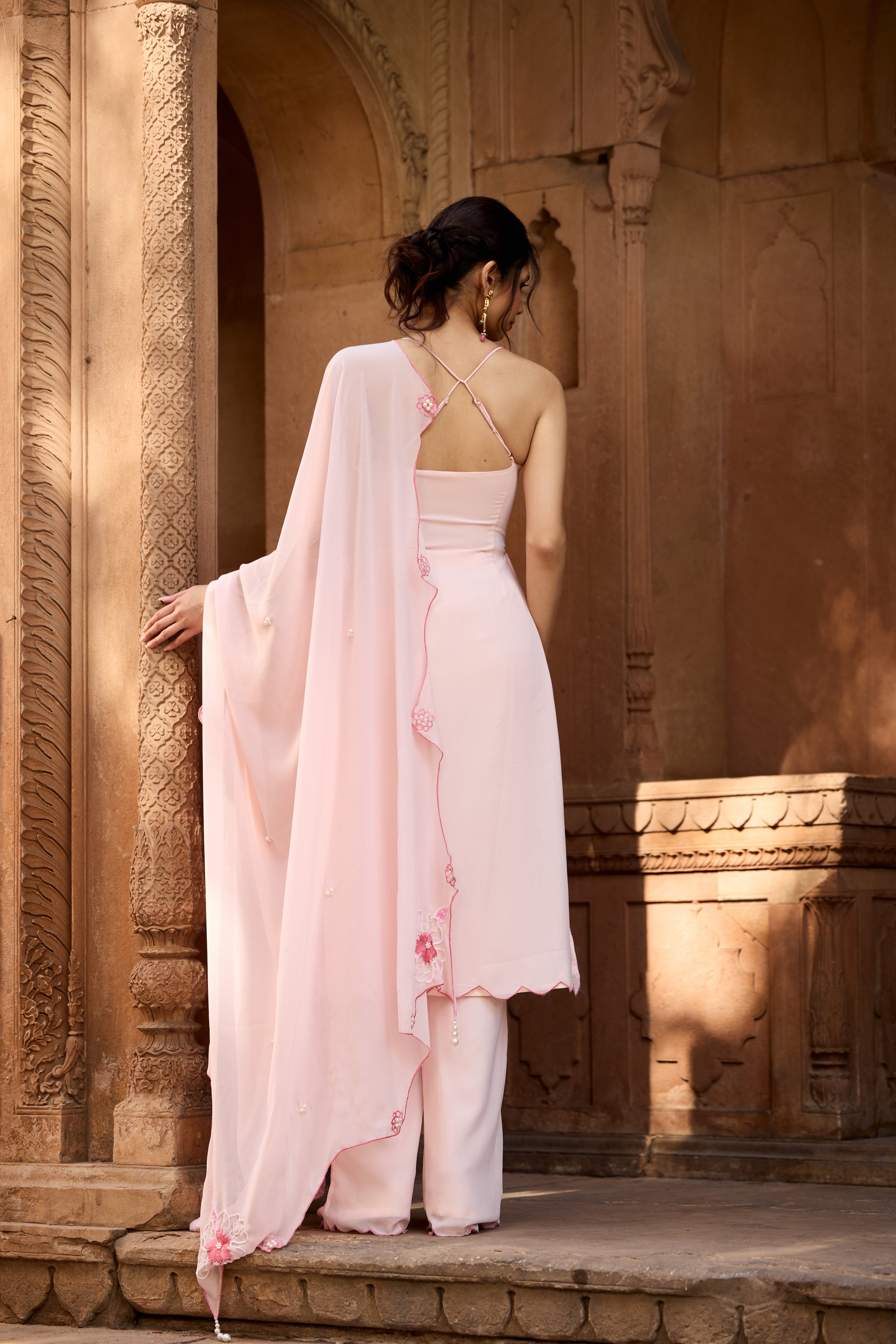 Raaya Baby Pink Hand-Embroidered Sleeveless Kurta Set