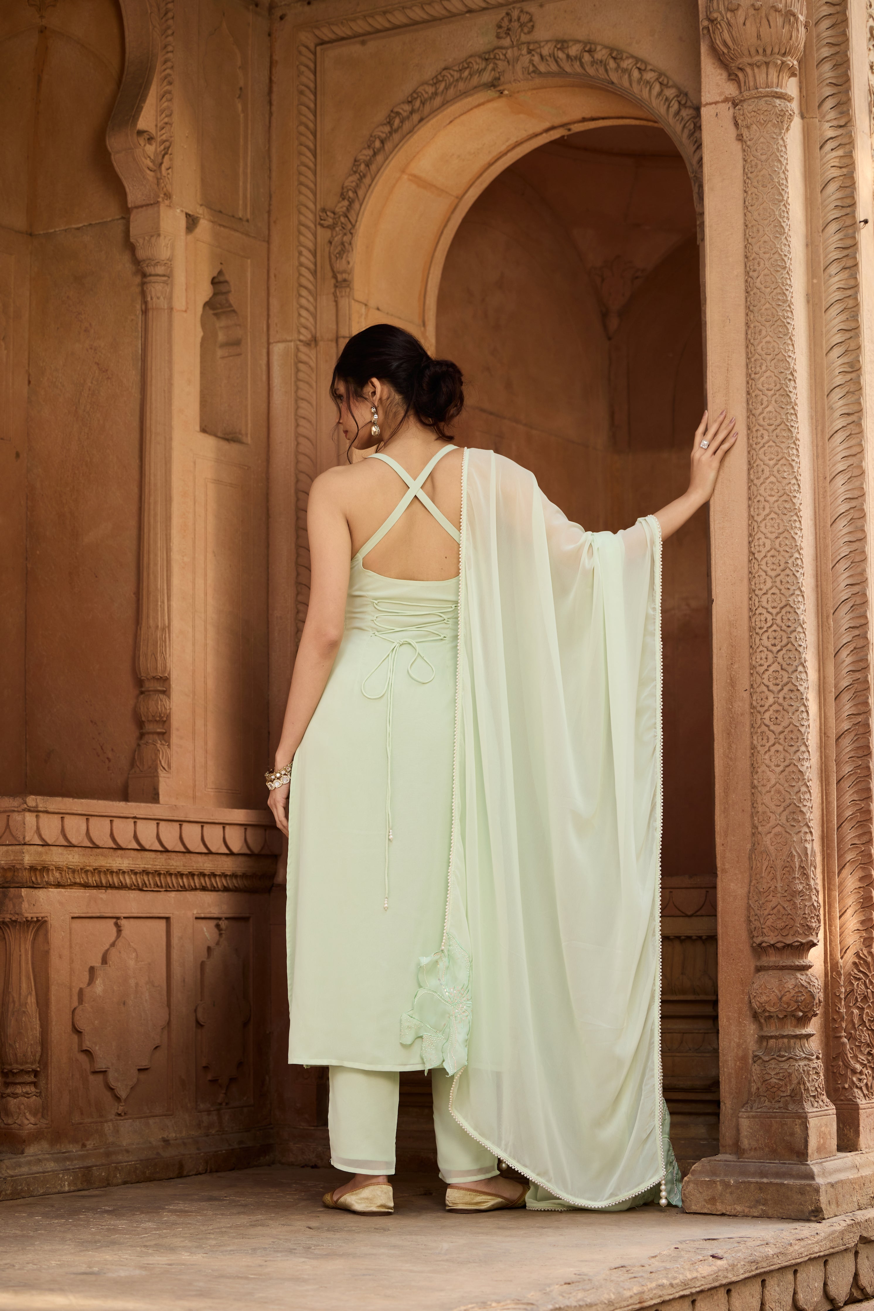 Rati Pastel Green Georgette Straight Kurta Set