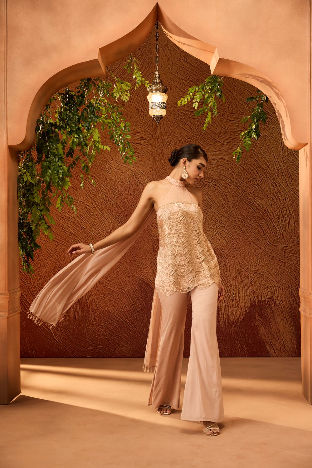 Anvesha Rose Gold Embellished Sharara Set