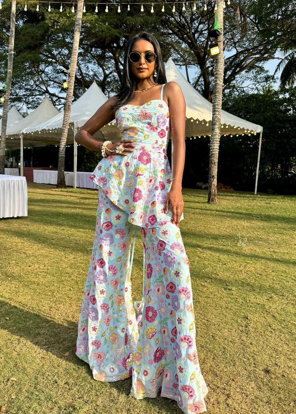 Charming Shyla Baby Blue Embroidered Sharara Set with Delicate Detailing