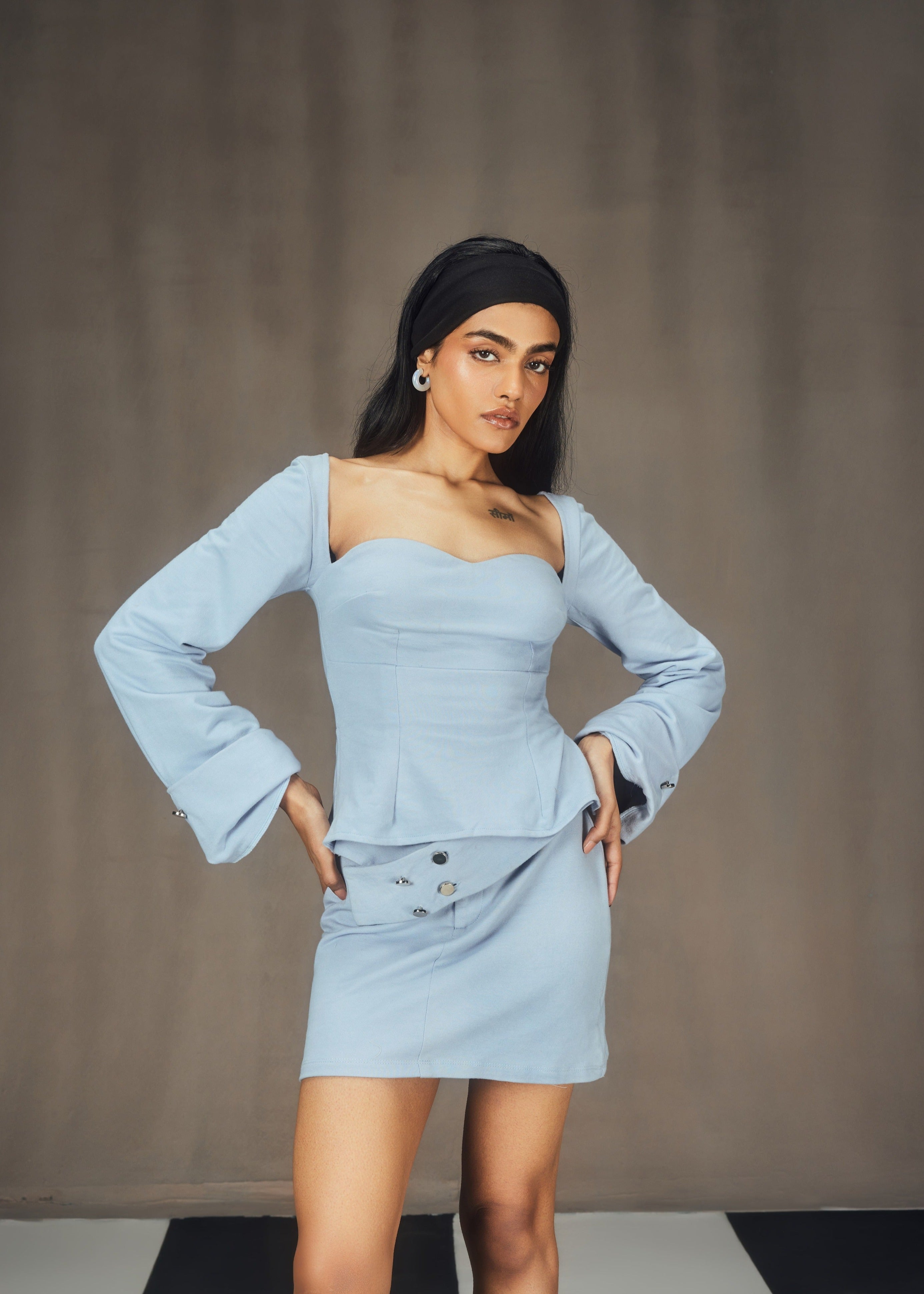 Skylar Baby Blue Lounge Coord Set, offering a comfortable and stylish matching set in a soft baby blue hue