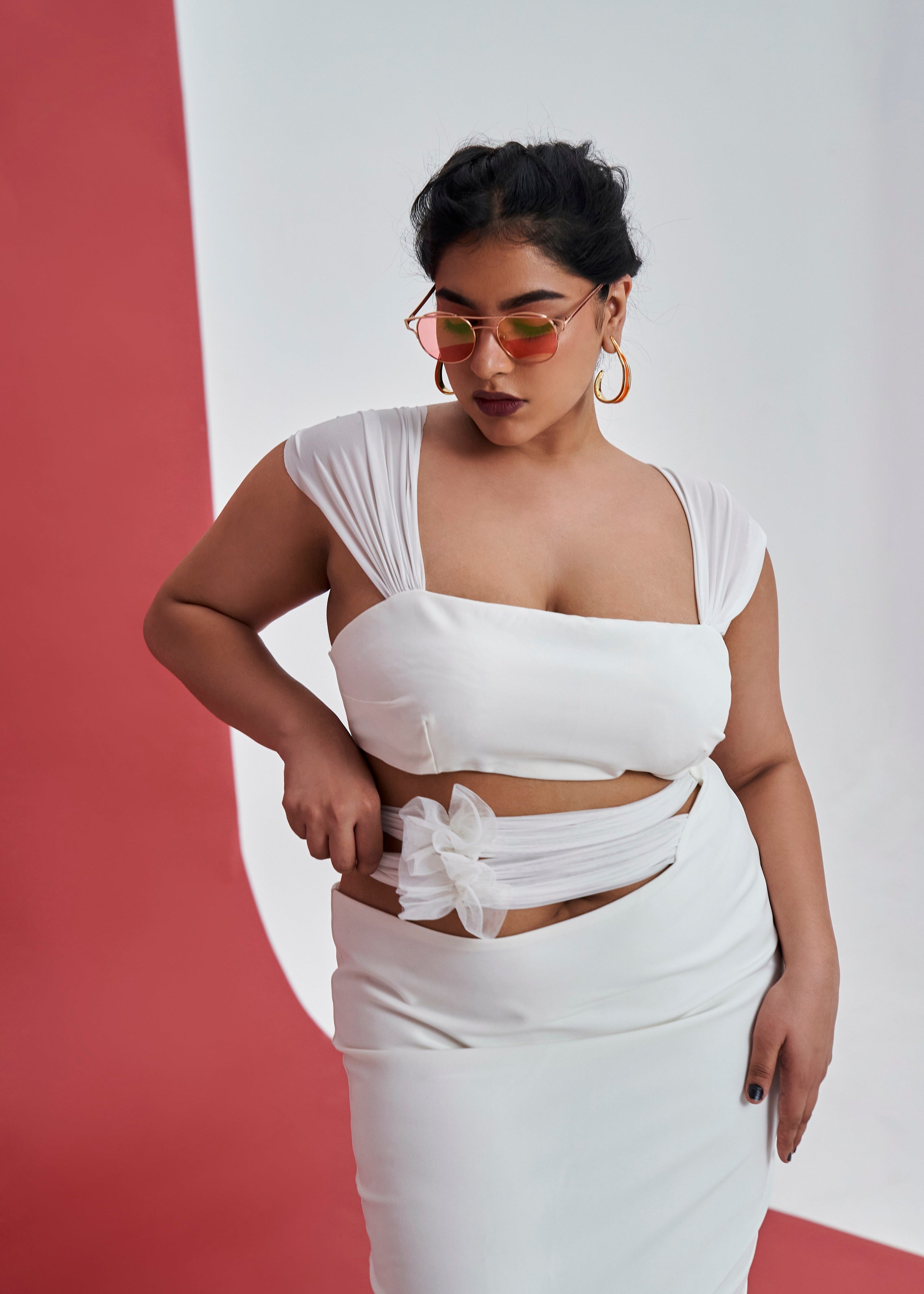 Sorelle White Cutout Coord Set with Bow Detailing featuring stylish cutouts and charming bow accents