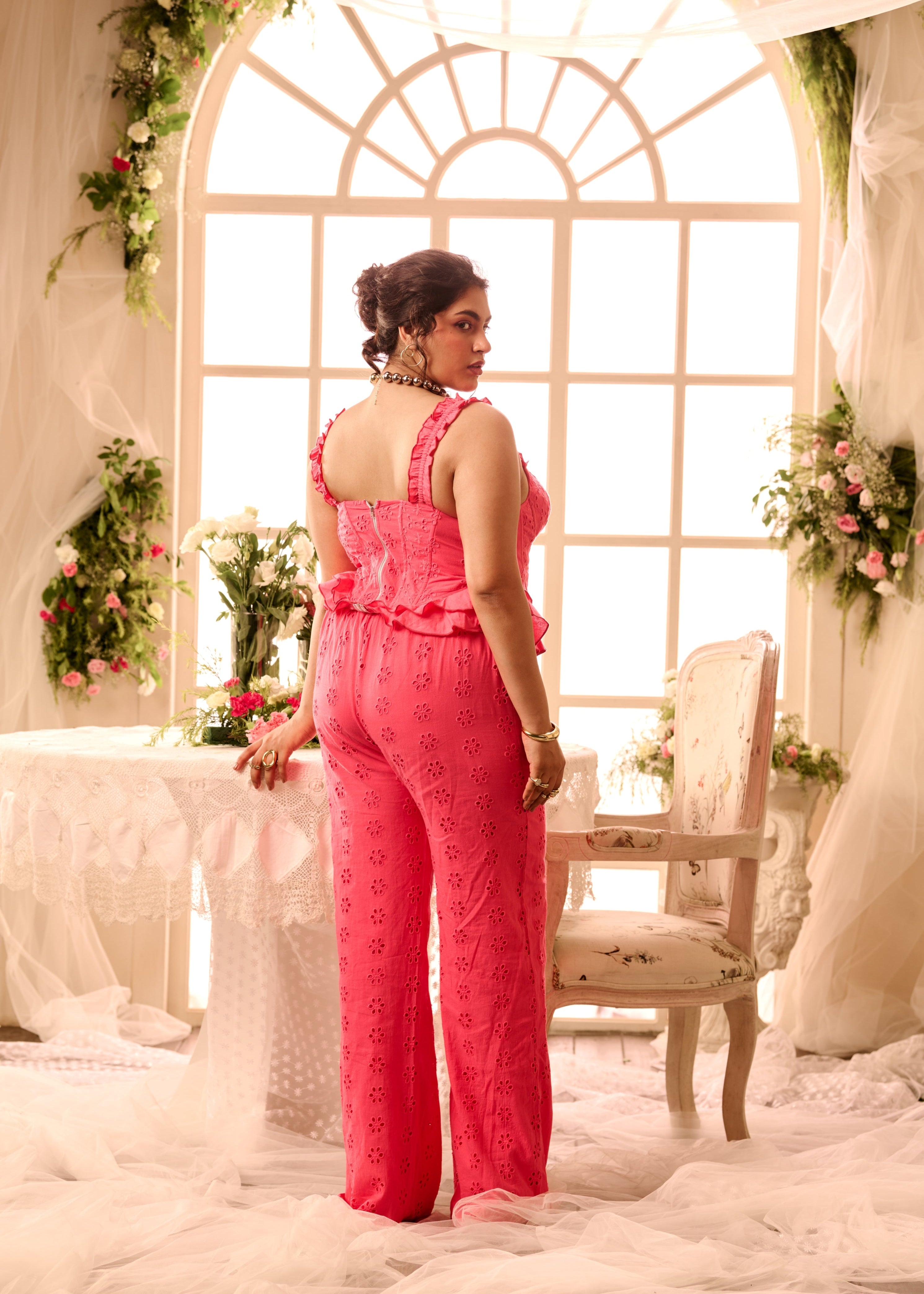 Taiga Pink Schiffli Corset + Pant Coord Set