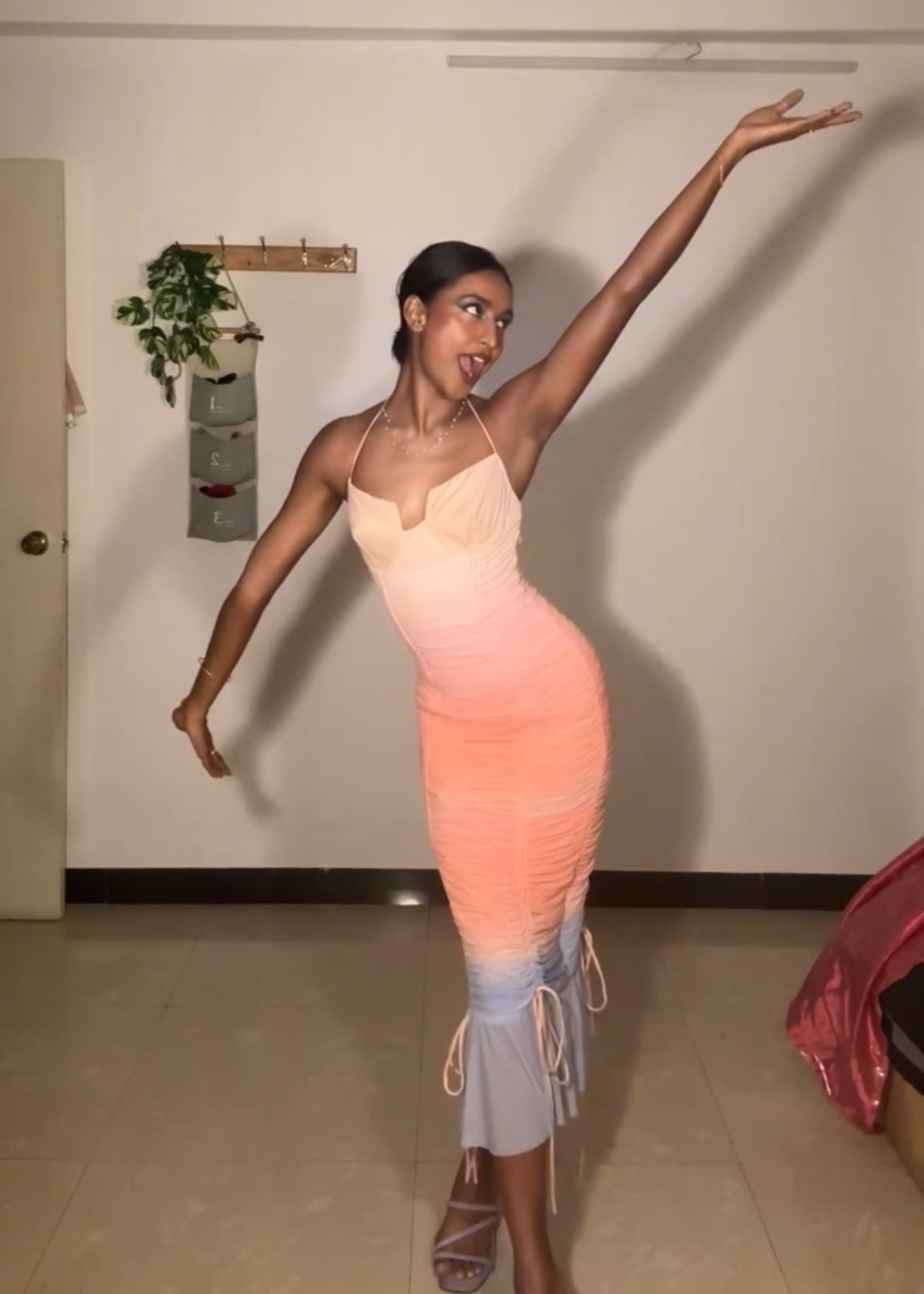 Yara Ruched Ombre Print Dress