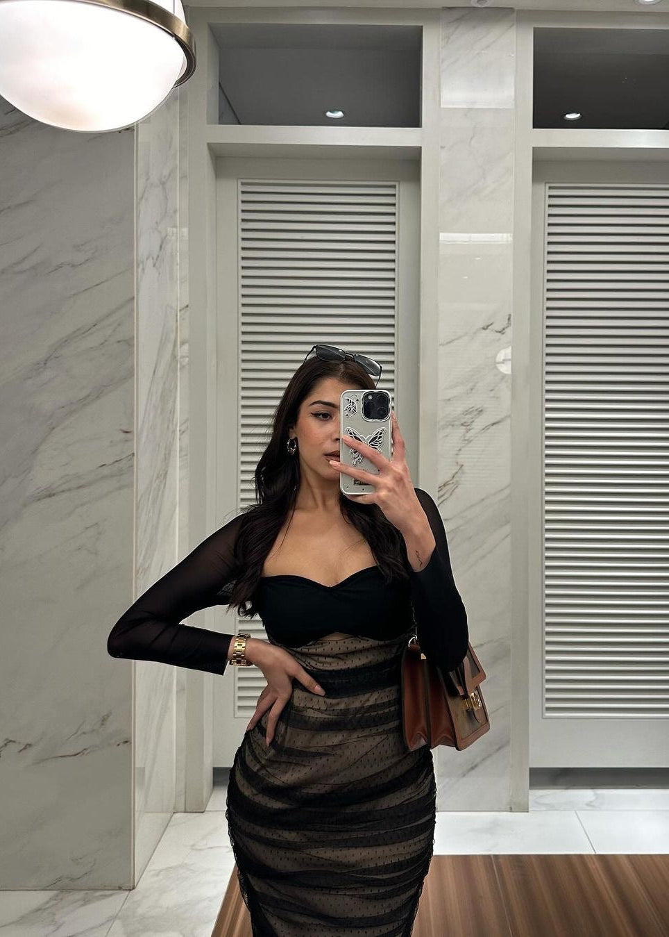 Sophisticated Zorina Black and Nude Ruched Mesh Bodycon Dress with Flattering Silhouette