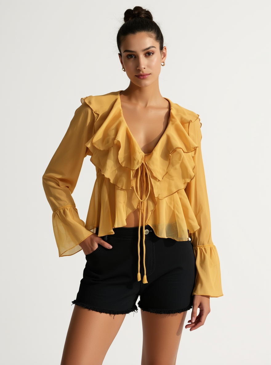 Briar Yellow Georgette Ruffled Boho Blouse