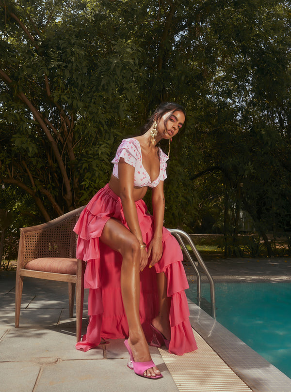 Buy Our Mykonos Hot Pink Ruffle Cover-Up Maxi Skirt