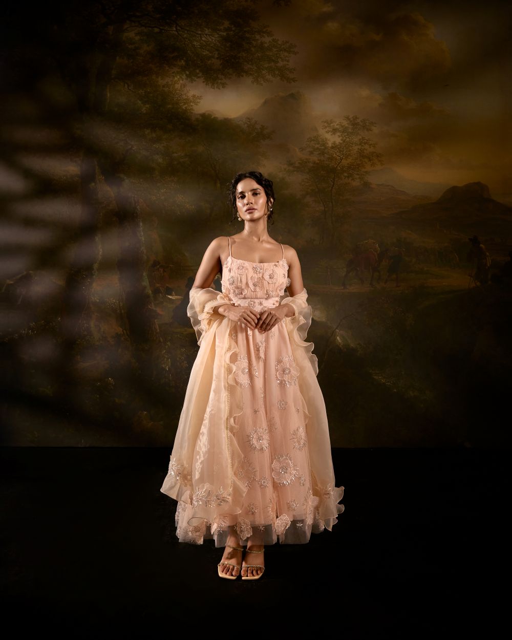 Kalindi Peach Floral Embroidered Anarkali Set