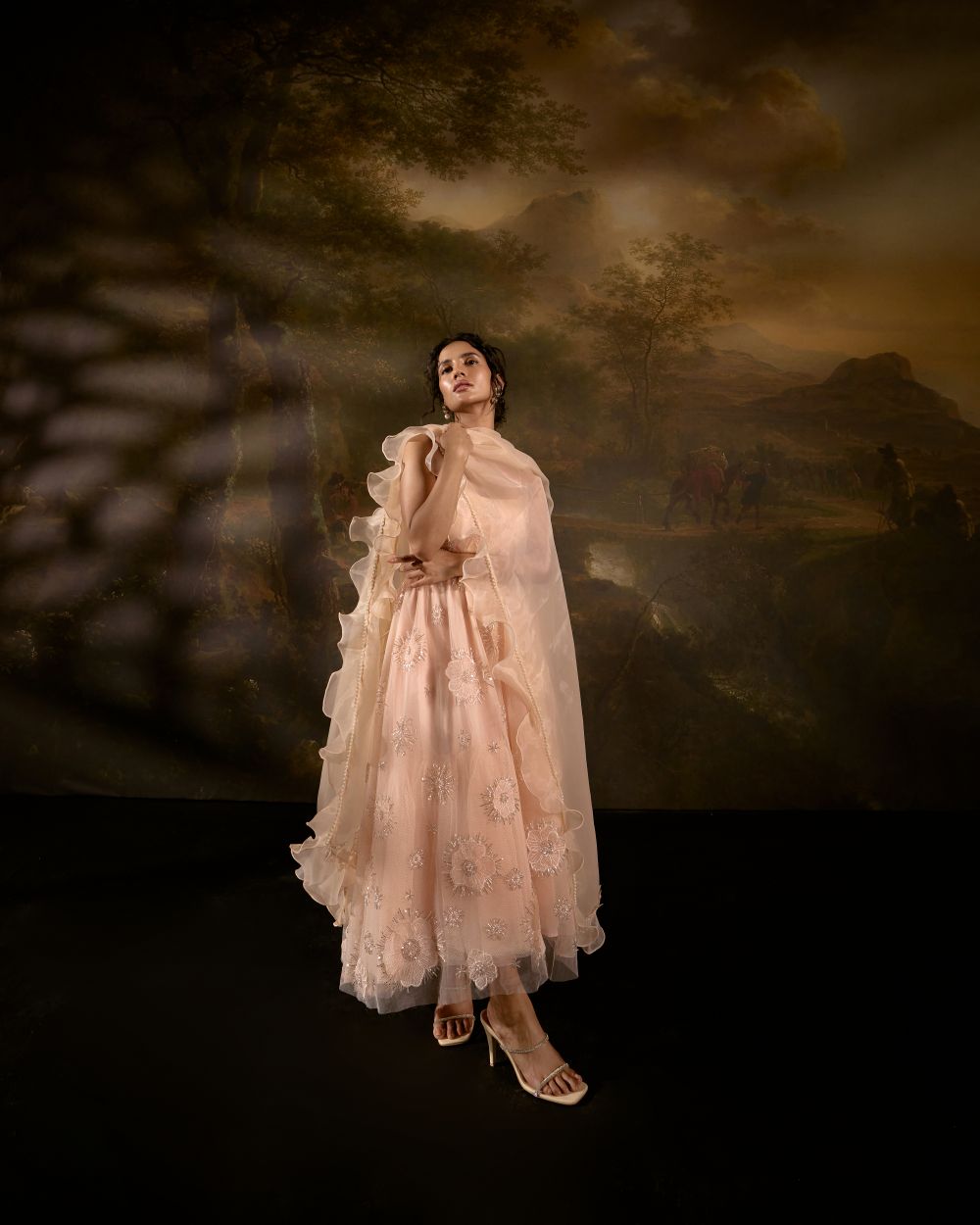 Kalindi Peach Floral Embroidered Anarkali Set