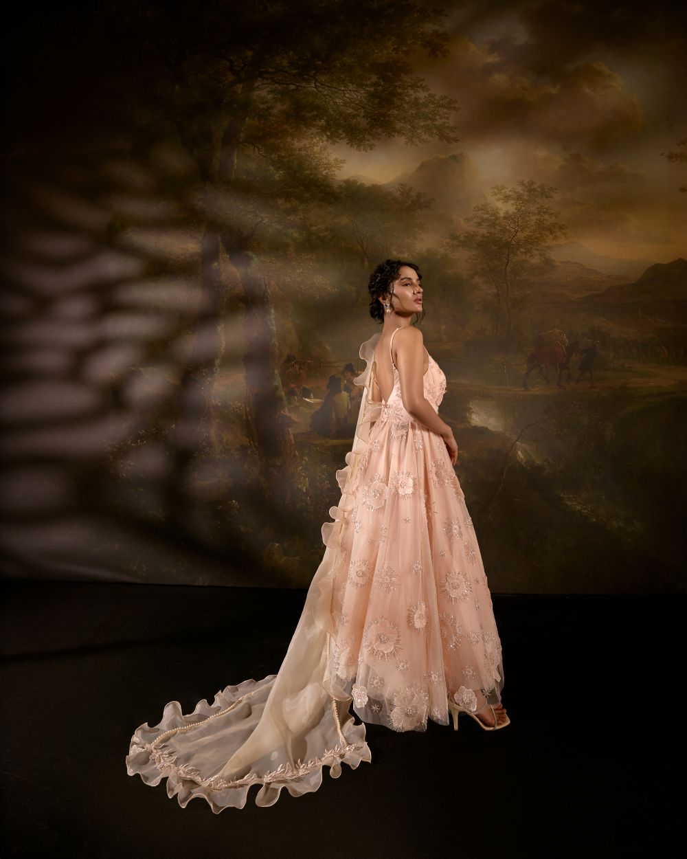 Kalindi Peach Floral Embroidered Anarkali Set