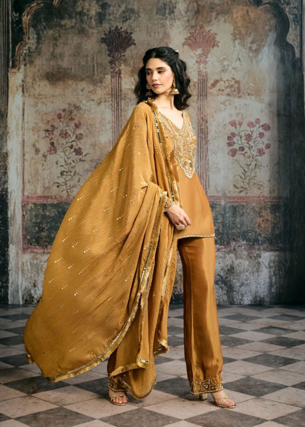 Saima mustard-Gold Embroidered Kurta Set