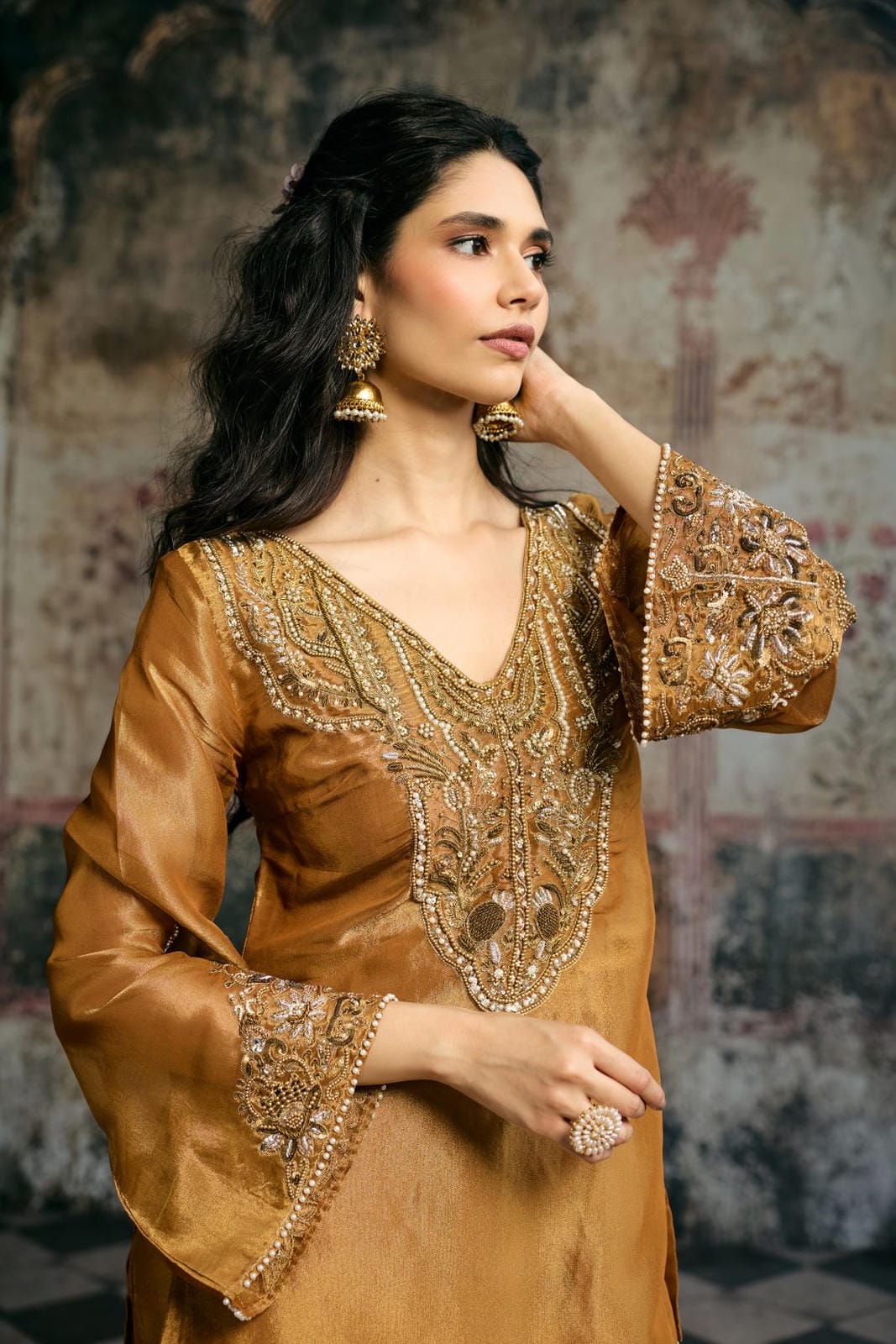 Saima mustard-Gold Embroidered Kurta Set