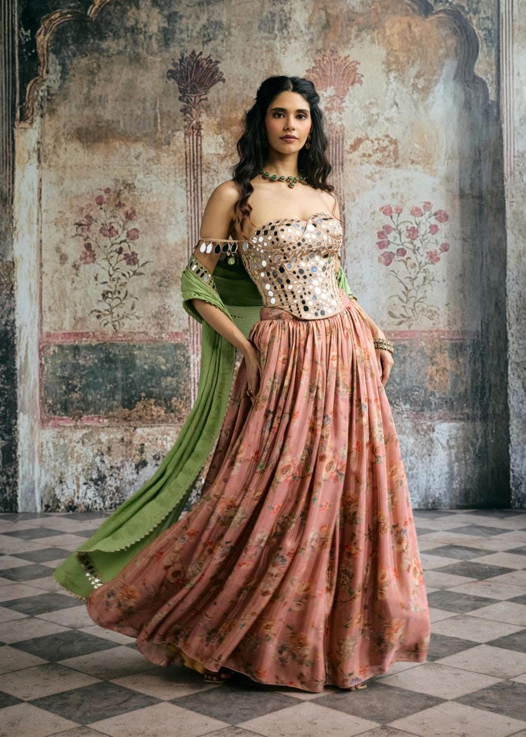 Mehar Mirror and Floral Lehenga Set