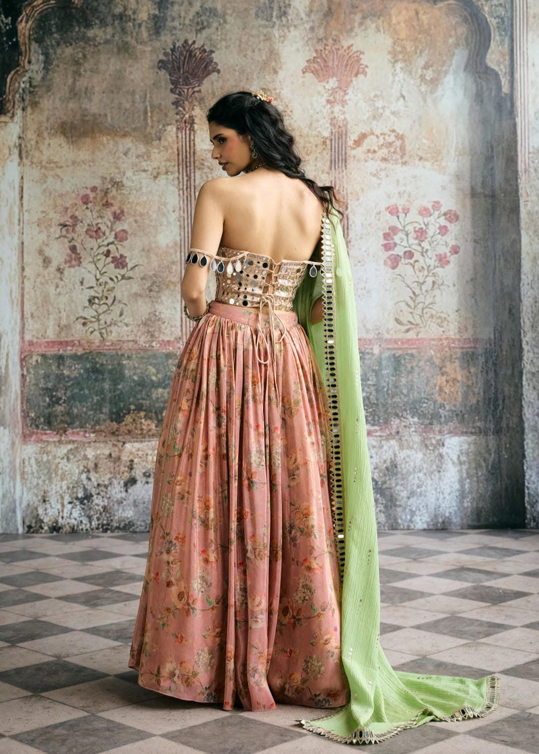 Mehar Mirror and Floral Lehenga Set