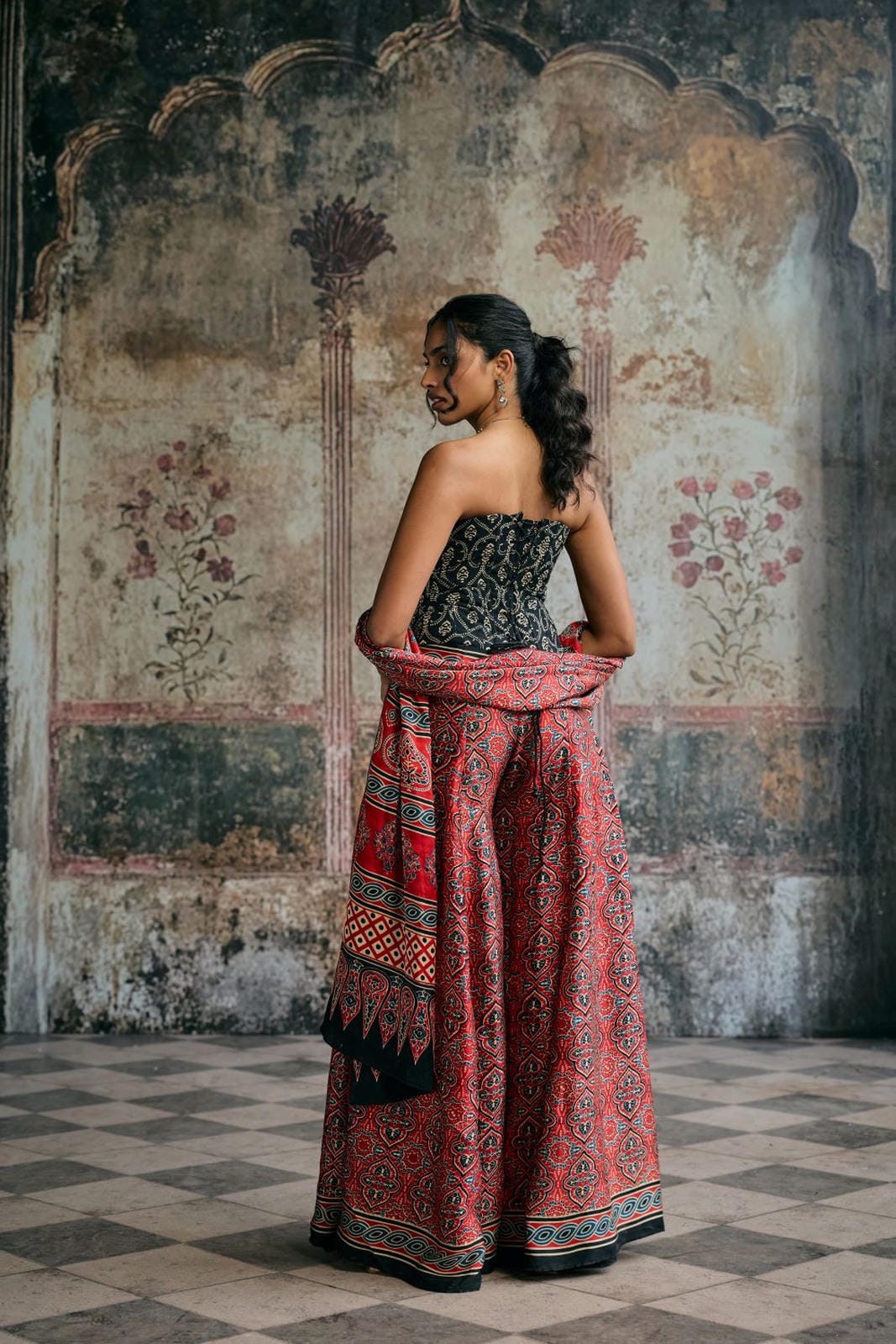Rhea Black Ajrakh Hand Embroidered Corset
